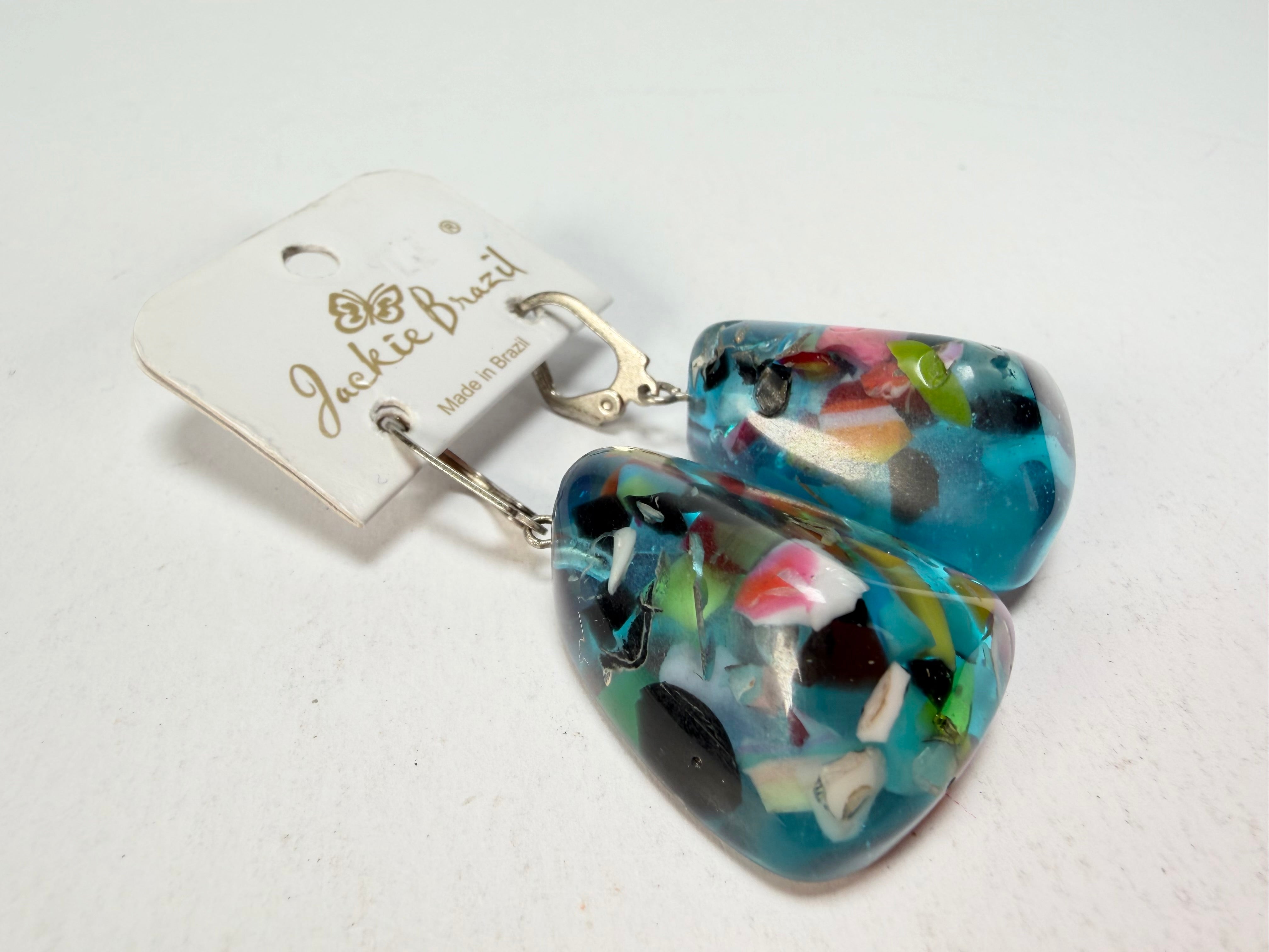 Jackie Brazil "Diamond" Light Blue Mix Flinstone on Hook Resin Earrings ( E0700 )