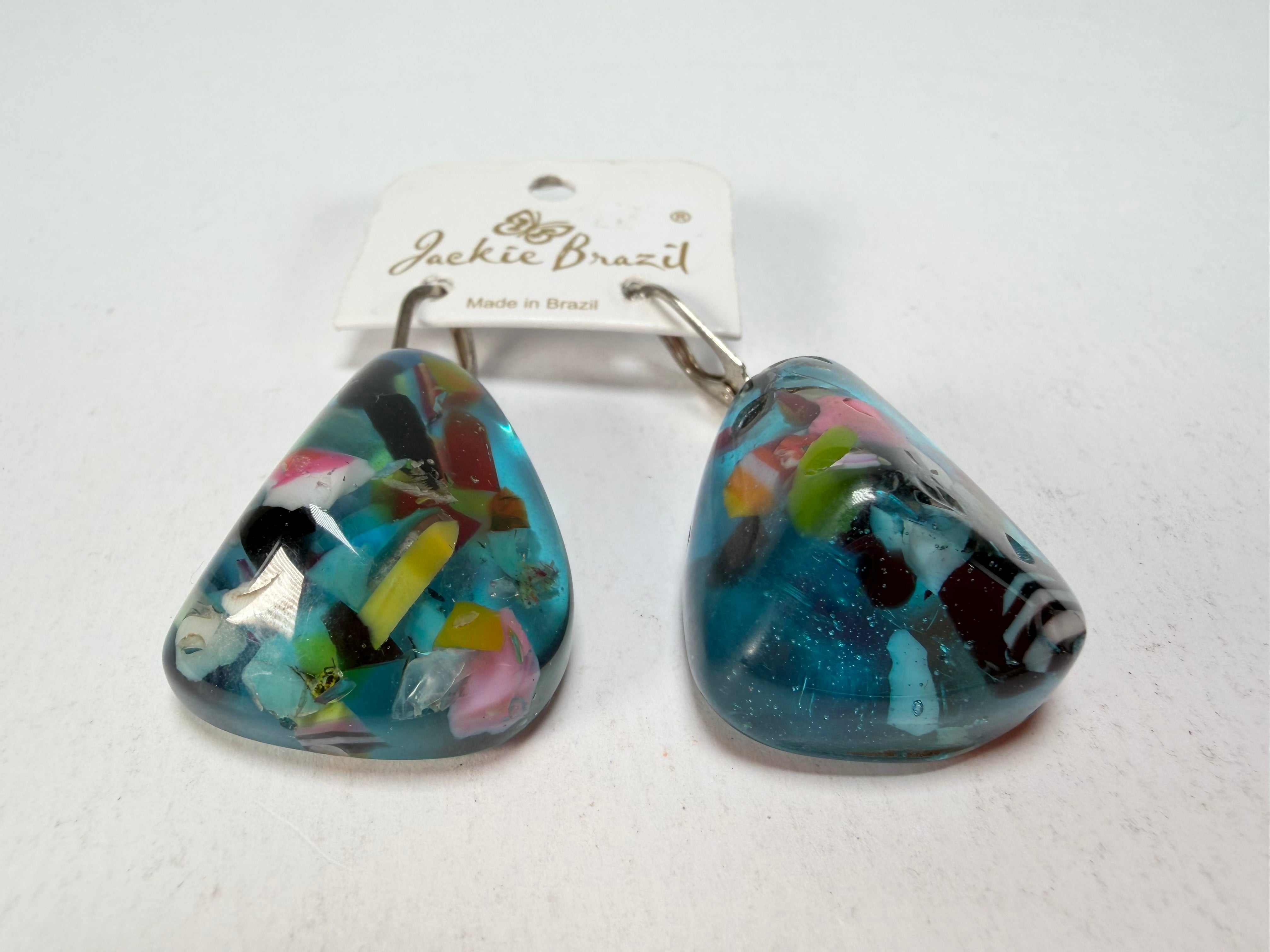 Jackie Brazil "Diamond" Light Blue Mix Flinstone on Hook Resin Earrings ( E0700 )