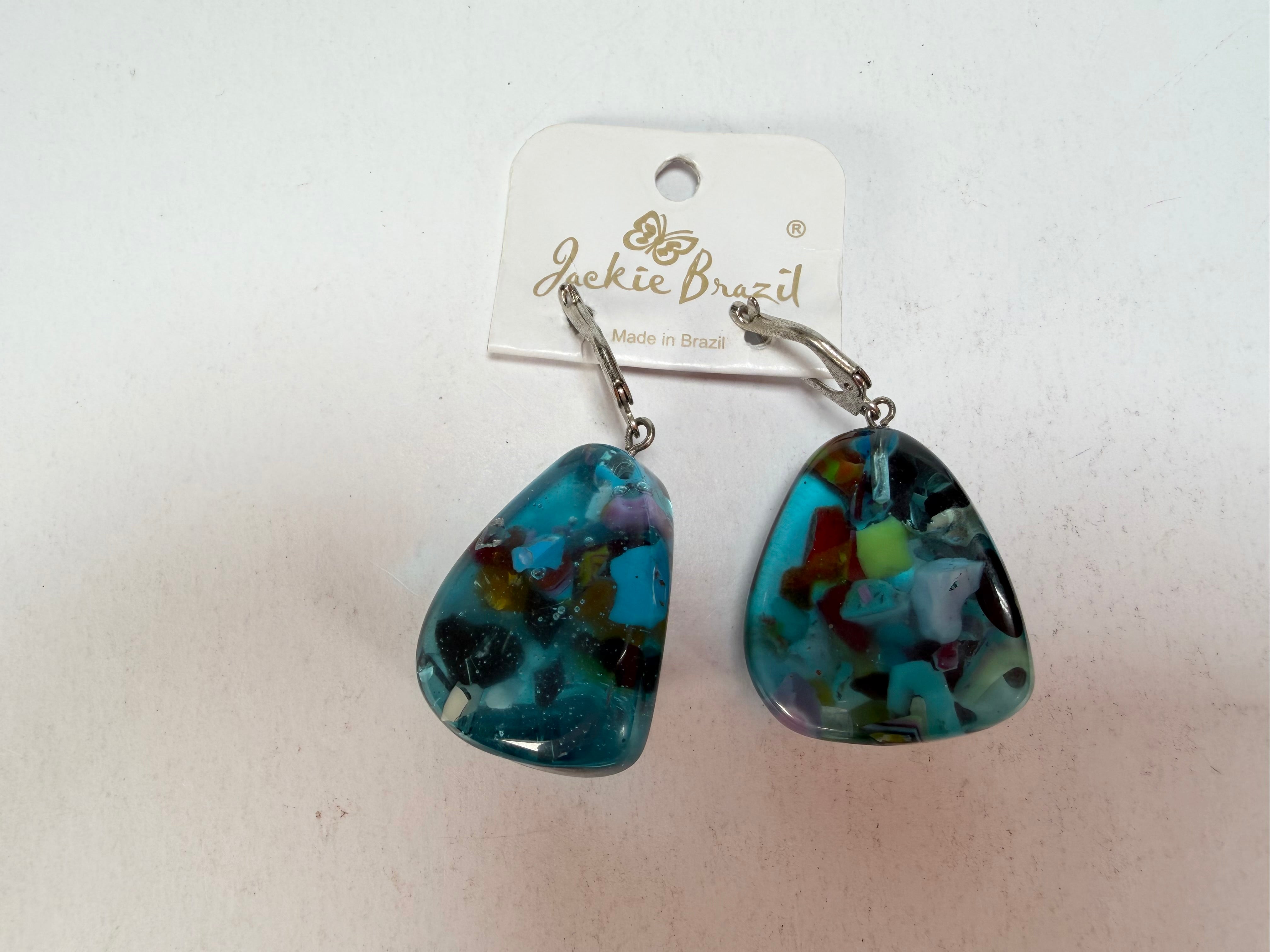 Jackie Brazil "Diamond" Light Blue Mix Flinstone on Hook Resin Earrings ( E0700 )