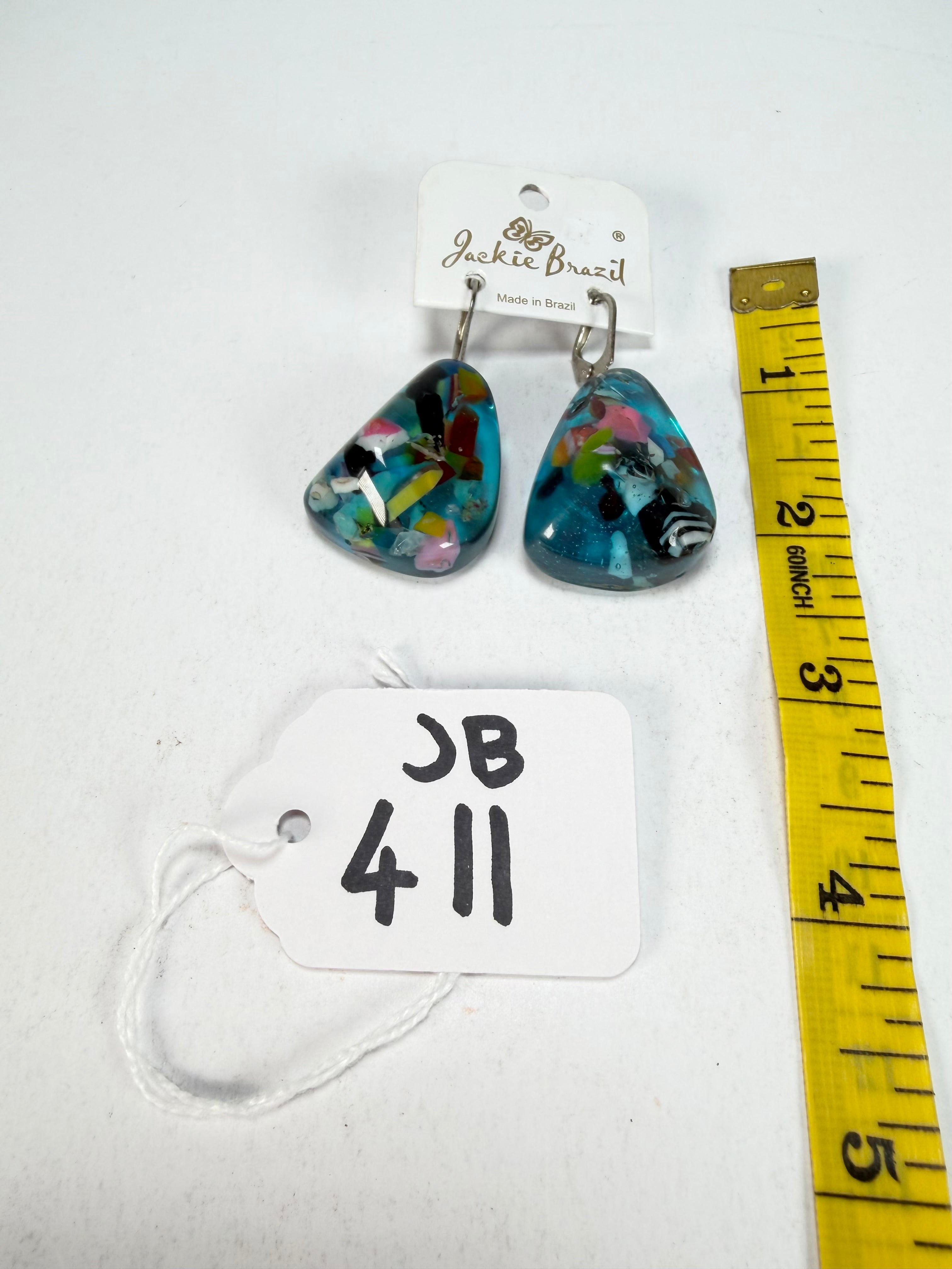 Jackie Brazil "Diamond" Light Blue Mix Flinstone on Hook Resin Earrings ( E0700 )