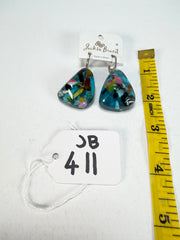 Jackie Brazil "Diamond" Light Blue Mix Flinstone on Hook Resin Earrings ( E0700 )