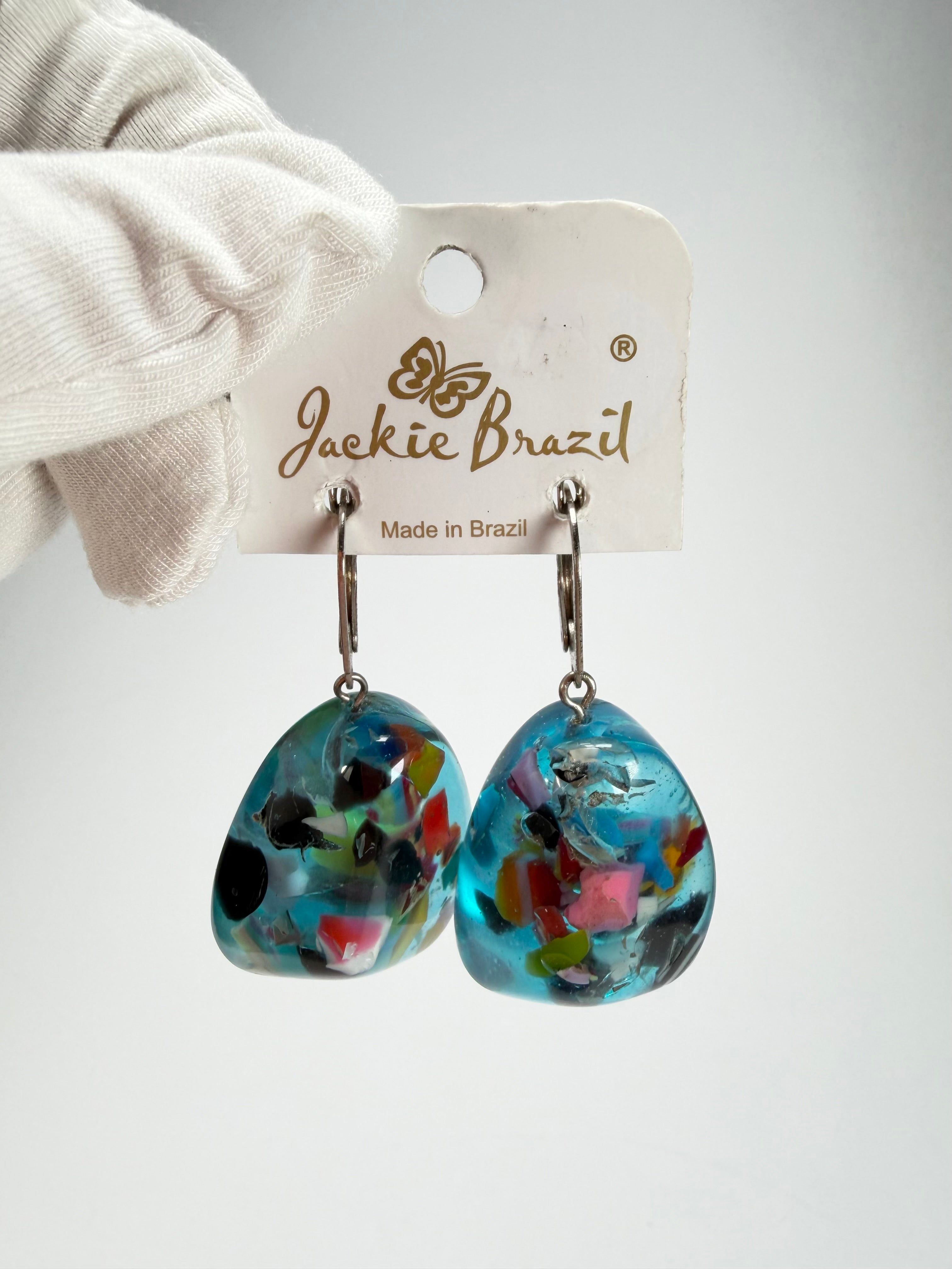 Jackie Brazil "Diamond" Light Blue Mix Flinstone on Hook Resin Earrings ( E0700 )