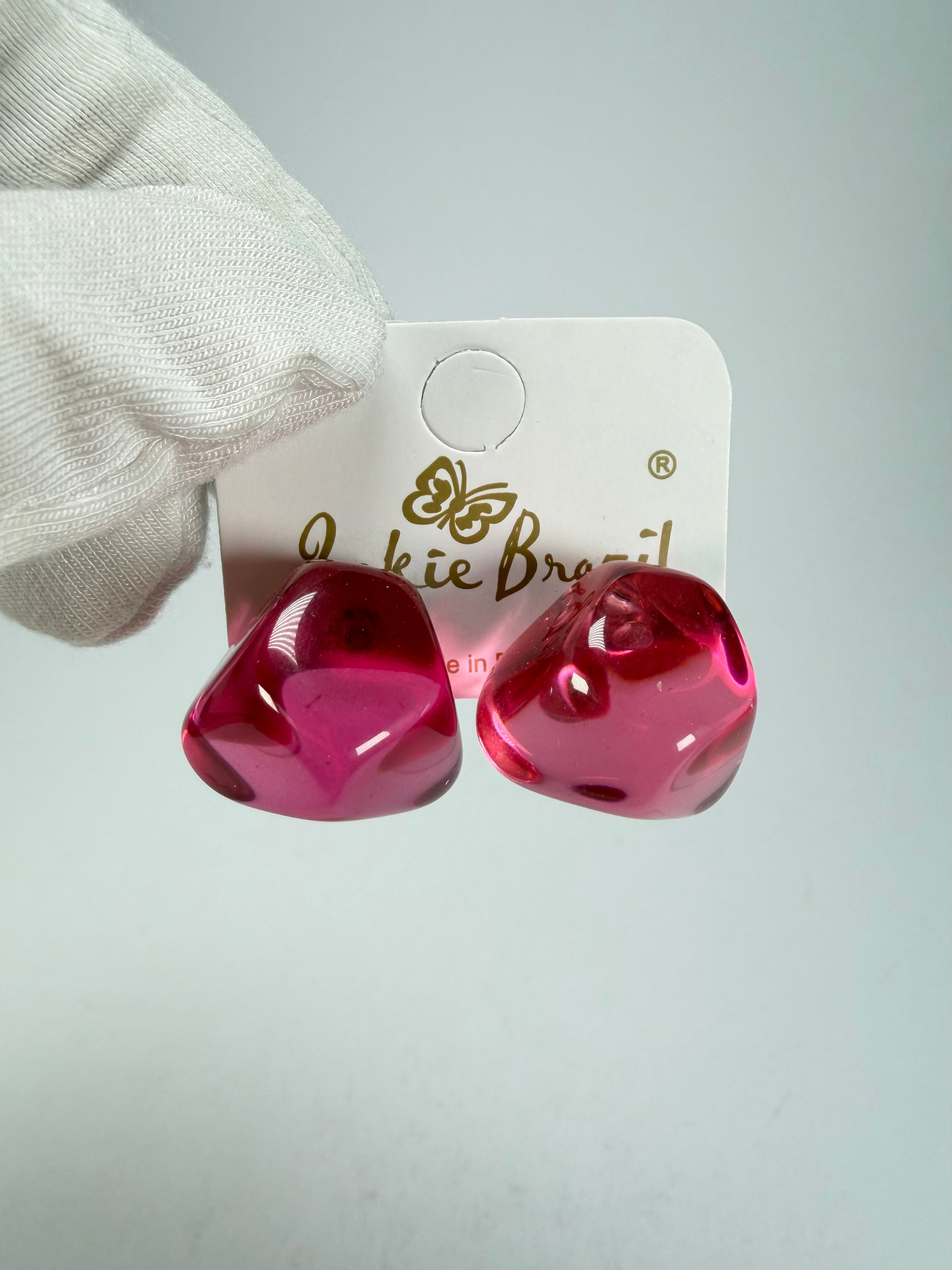 Jackie Brazil "Camille" Dark Pink Transparent Abstract Resin Earrings ( E1053 )