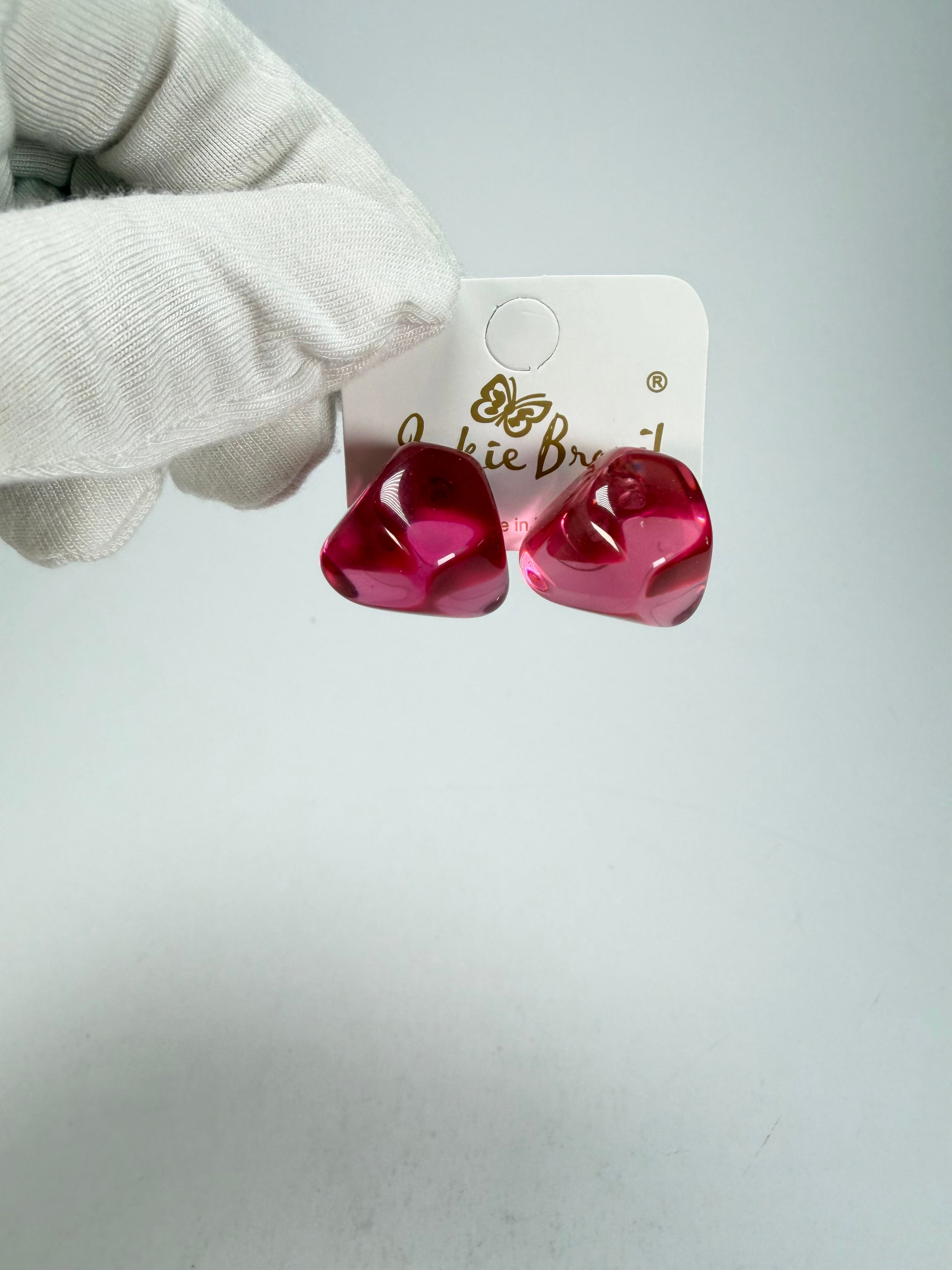Jackie Brazil "Camille" Dark Pink Transparent Abstract Resin Earrings ( E1053 )