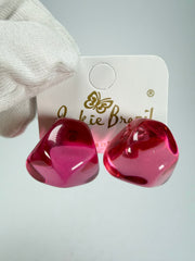 Jackie Brazil "Camille" Dark Pink Transparent Abstract Resin Earrings ( E1053 )
