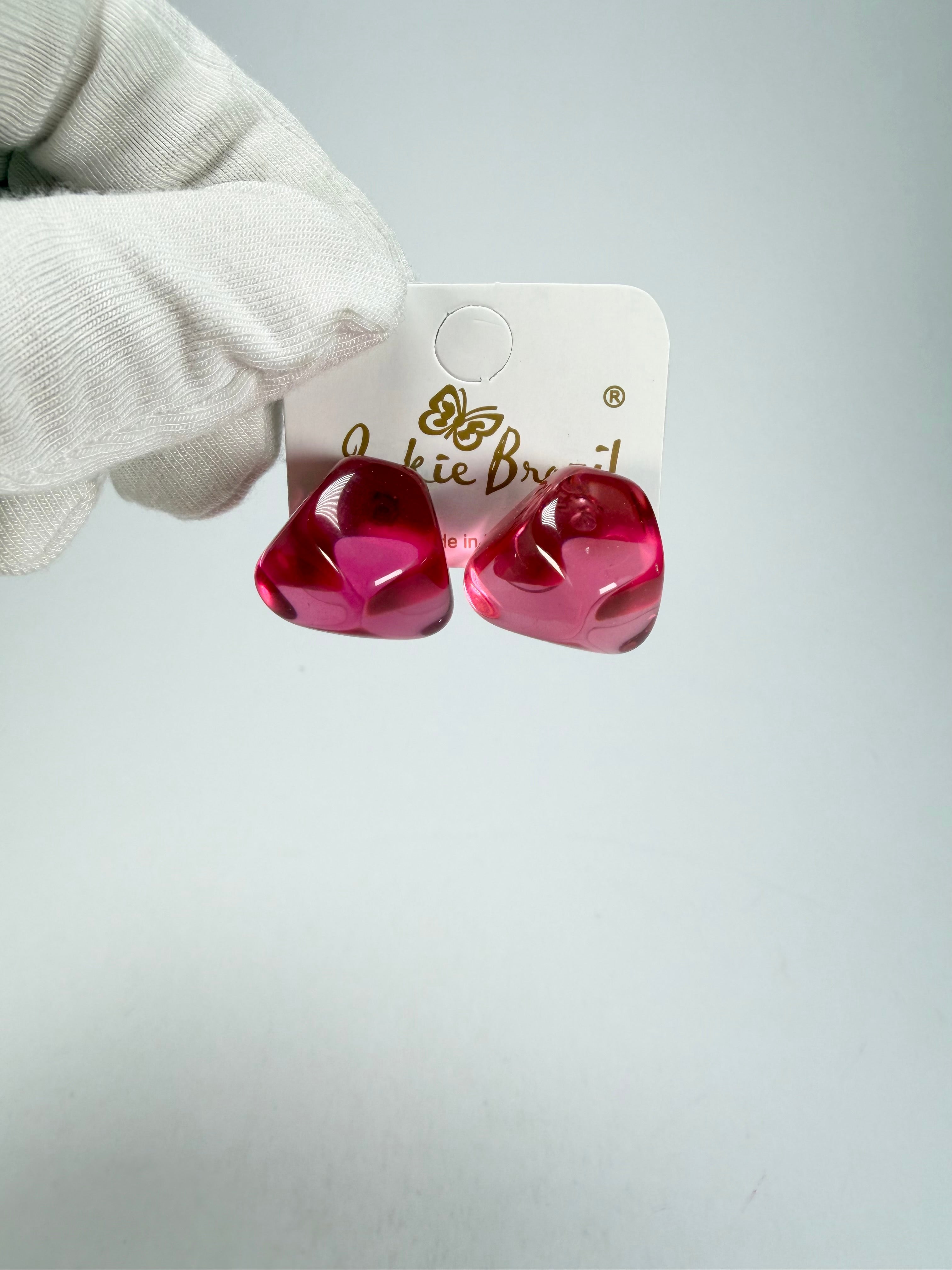 Jackie Brazil "Camille" Dark Pink Transparent Abstract Resin Earrings ( E1053 )