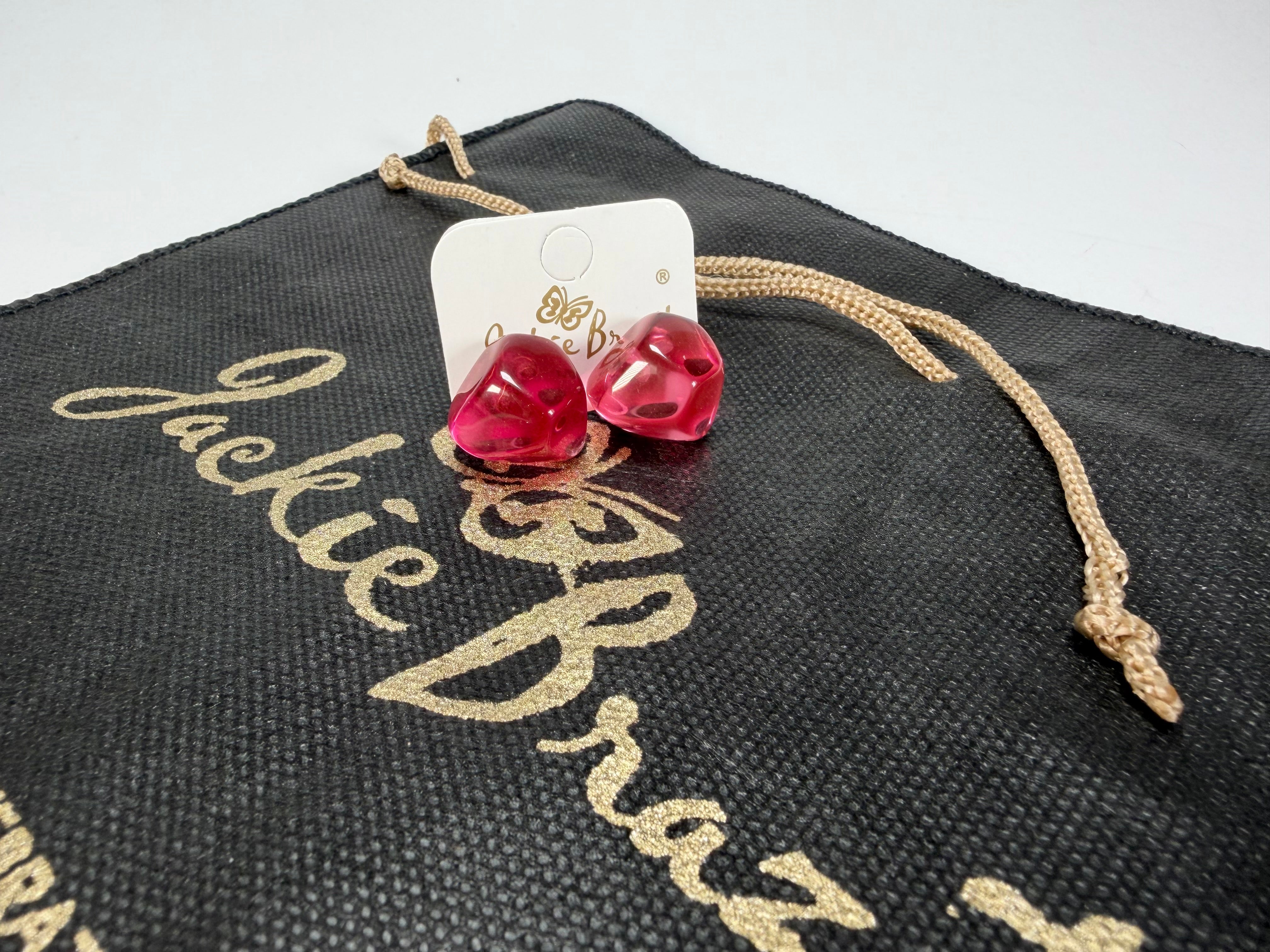 Jackie Brazil "Camille" Dark Pink Transparent Abstract Resin Earrings ( E1053 )