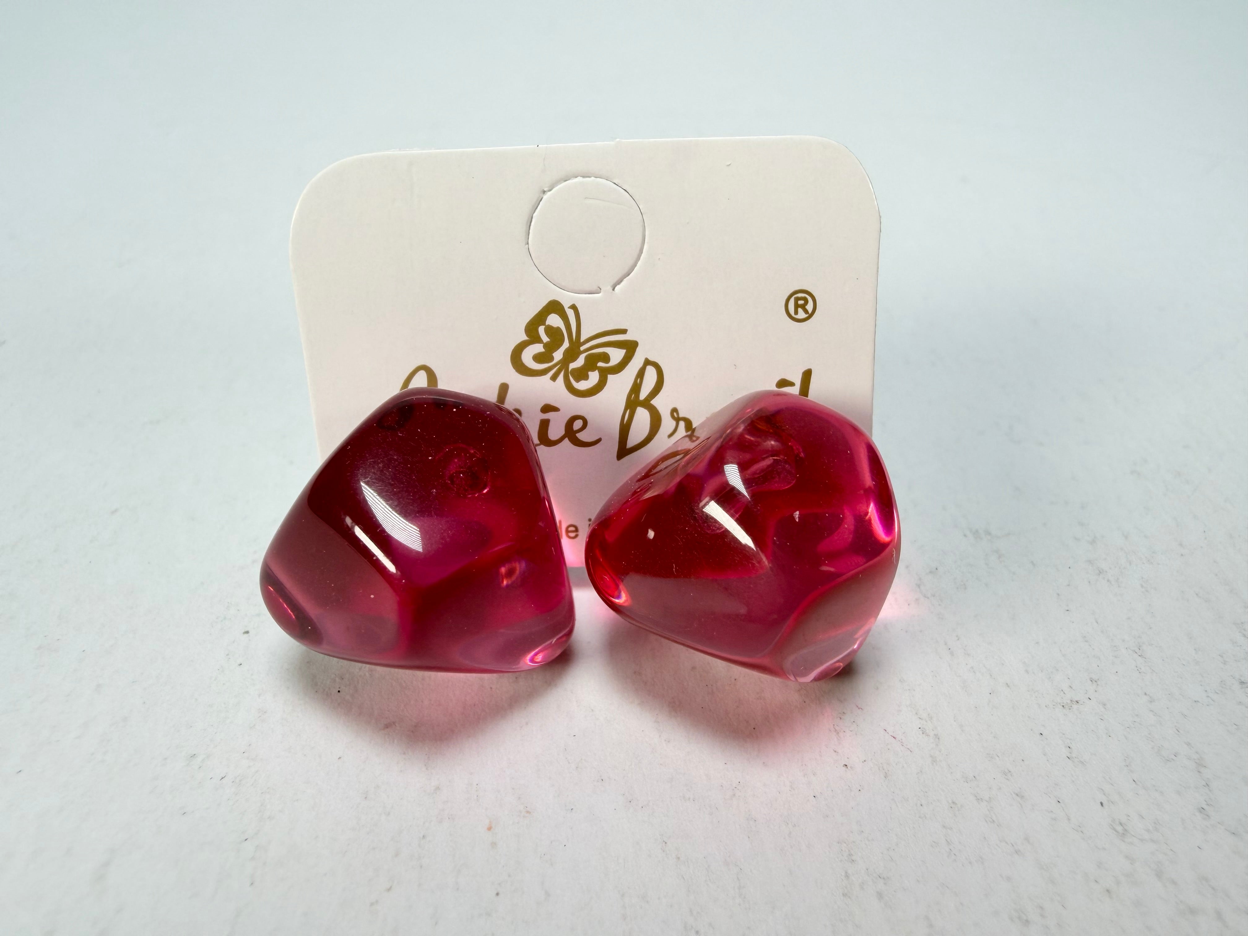 Jackie Brazil "Camille" Dark Pink Transparent Abstract Resin Earrings ( E1053 )