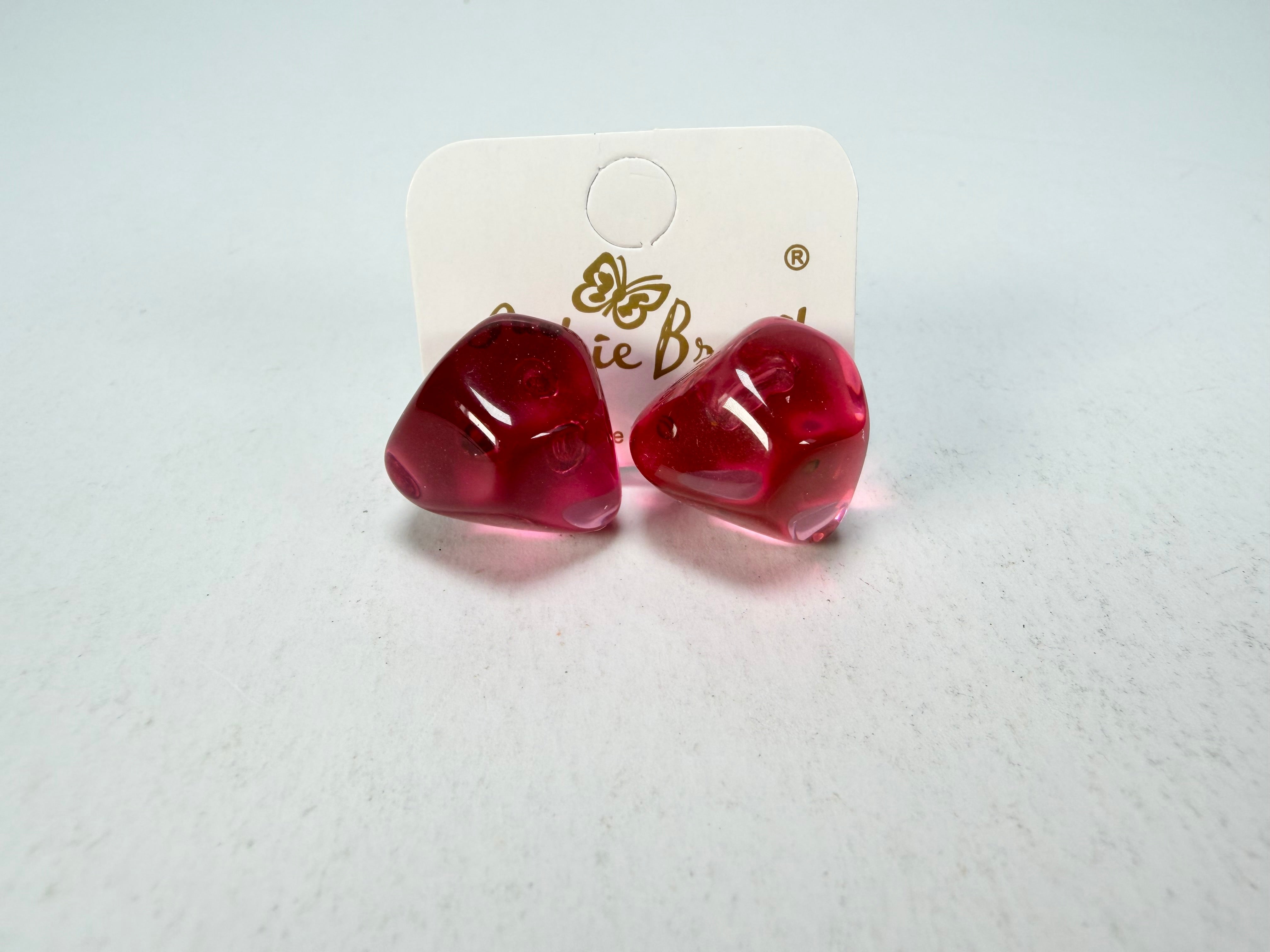 Jackie Brazil "Camille" Dark Pink Transparent Abstract Resin Earrings ( E1053 )