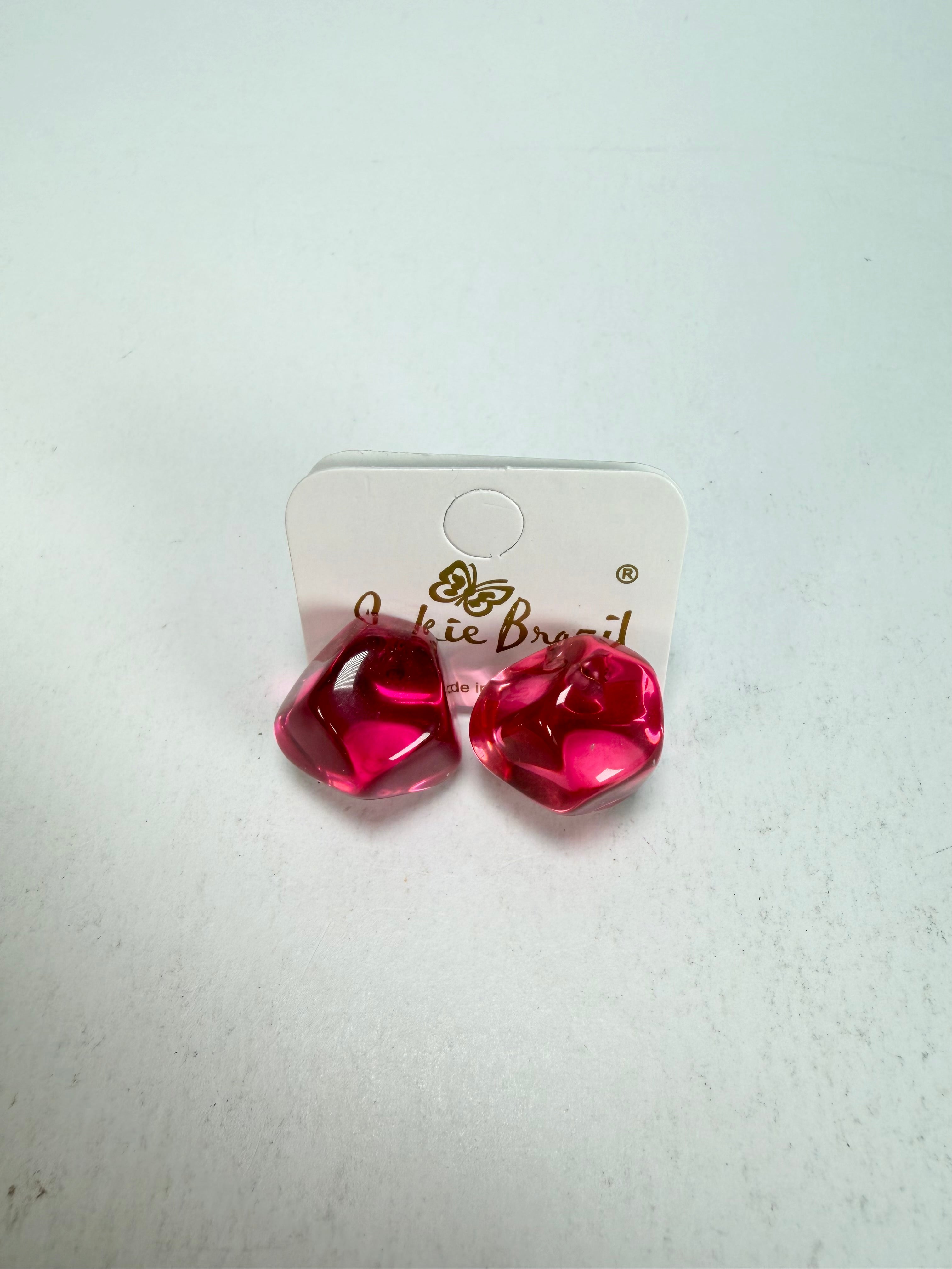 Jackie Brazil "Camille" Dark Pink Transparent Abstract Resin Earrings ( E1053 )