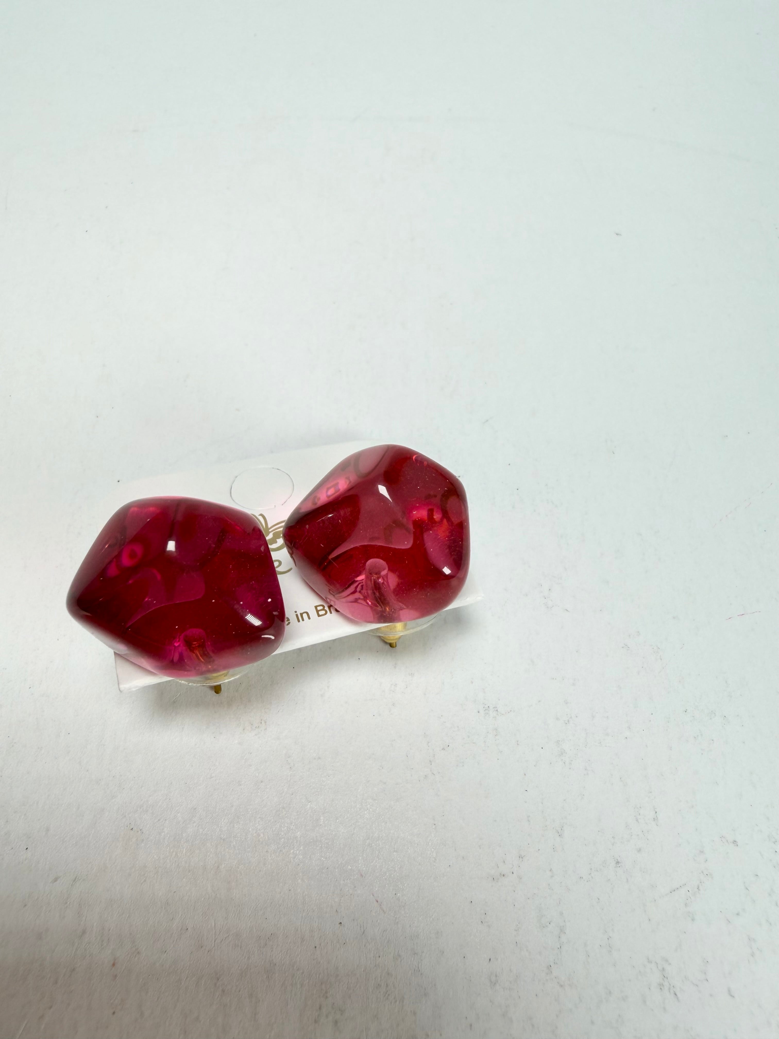 Jackie Brazil "Camille" Dark Pink Transparent Abstract Resin Earrings ( E1053 )