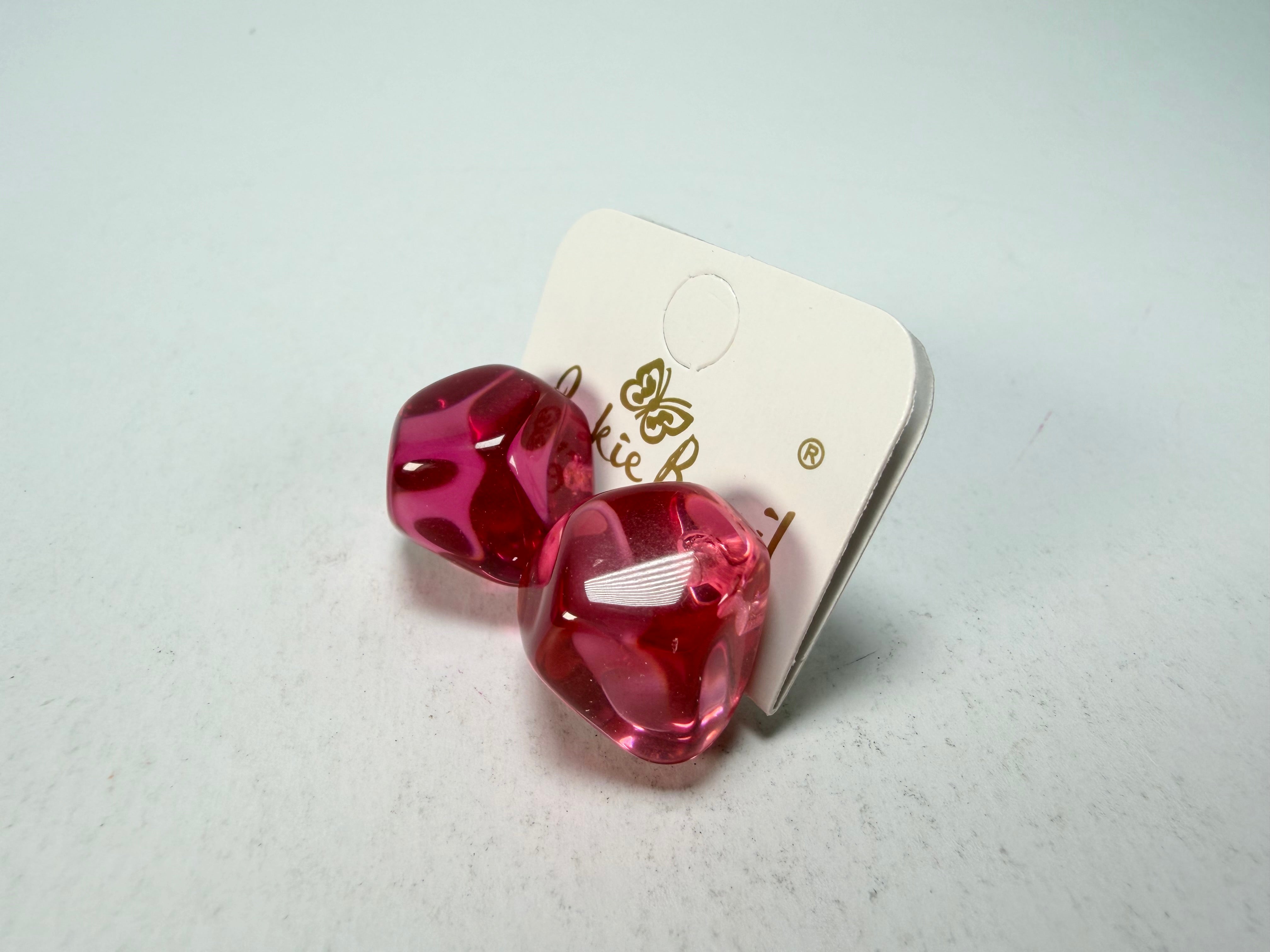 Jackie Brazil "Camille" Dark Pink Transparent Abstract Resin Earrings ( E1053 )