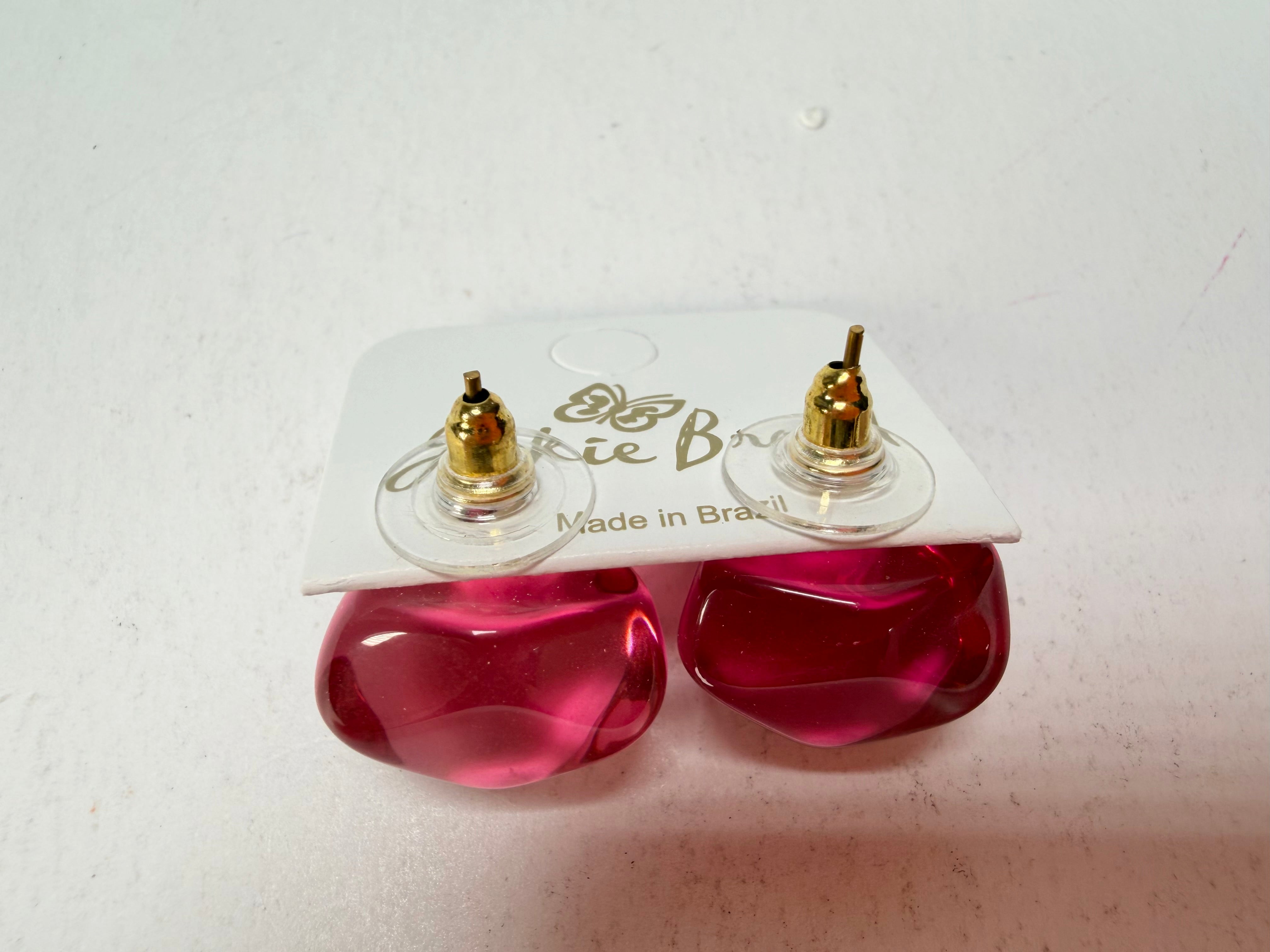 Jackie Brazil "Camille" Dark Pink Transparent Abstract Resin Earrings ( E1053 )