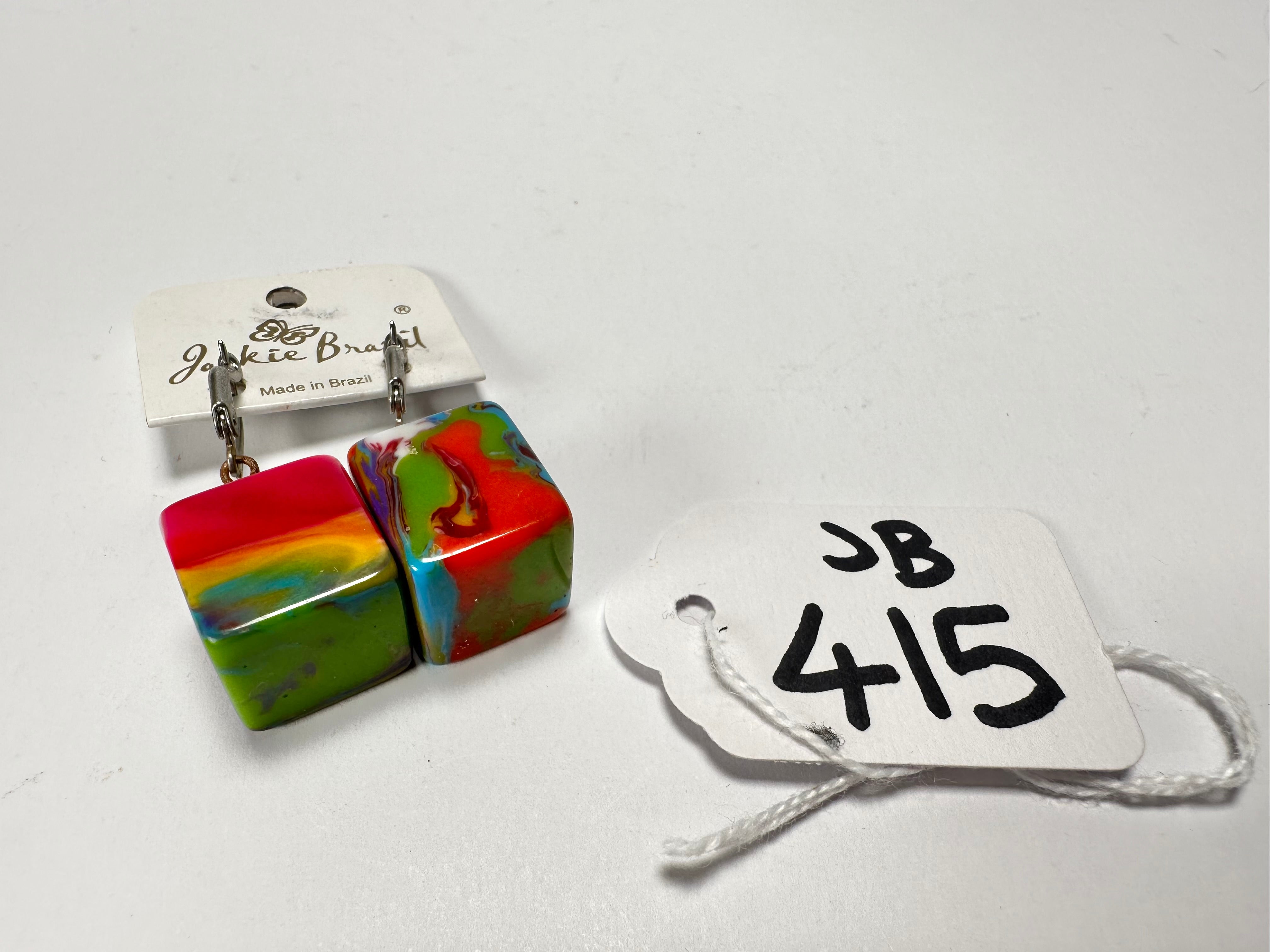Jackie Brazil "Liquorice Cube" Kandinsky Allsorts Resin Earrings ( E0126 )