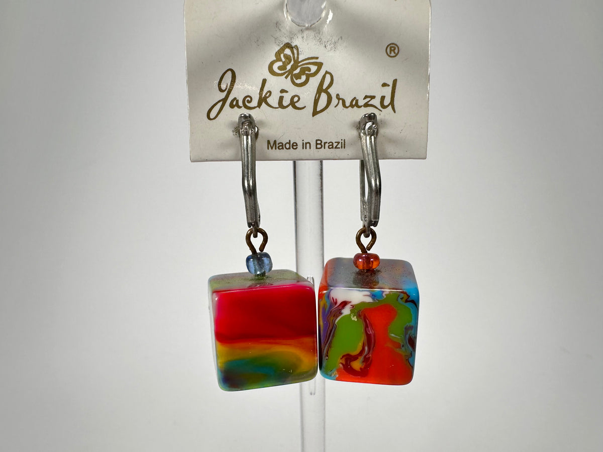 Jackie Brazil "Liquorice Cube" Kandinsky Allsorts Resin Earrings ( E0126 )