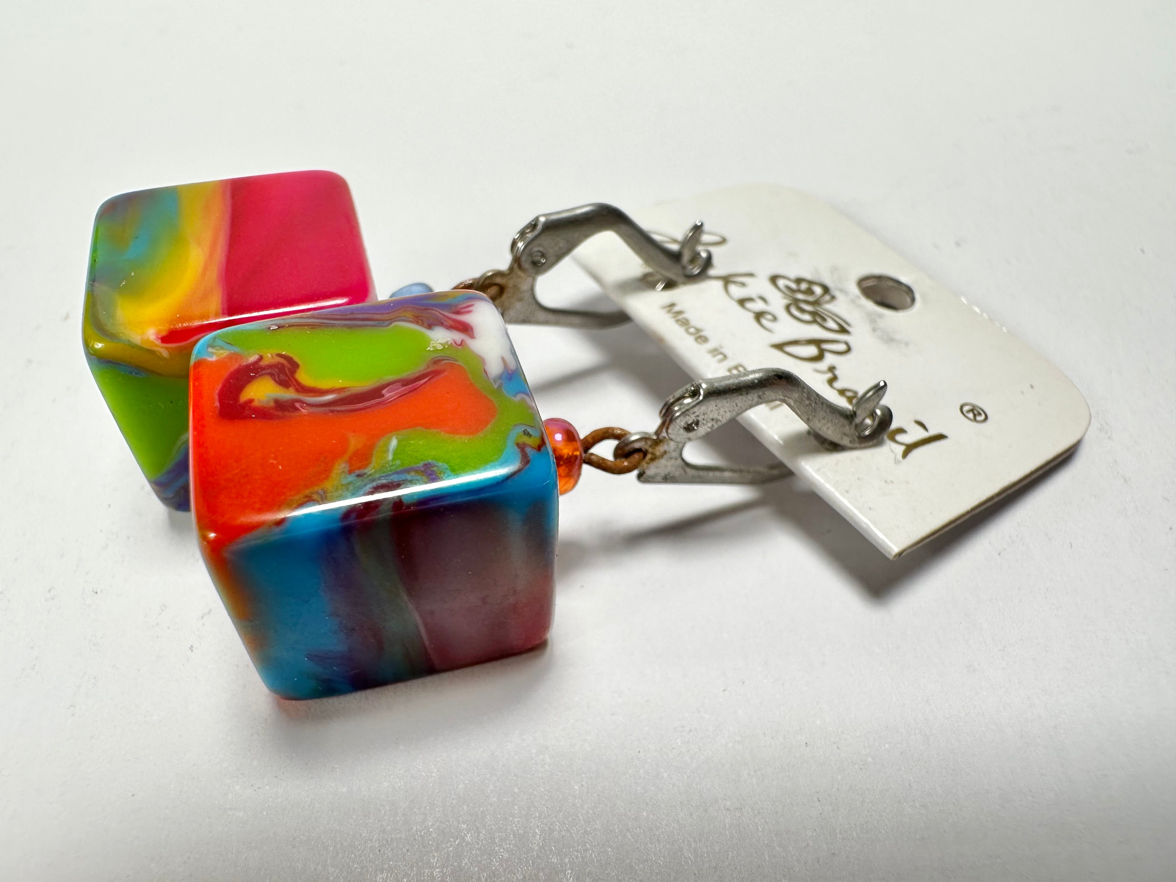 Jackie Brazil "Liquorice Cube" Kandinsky Allsorts Resin Earrings ( E0126 )