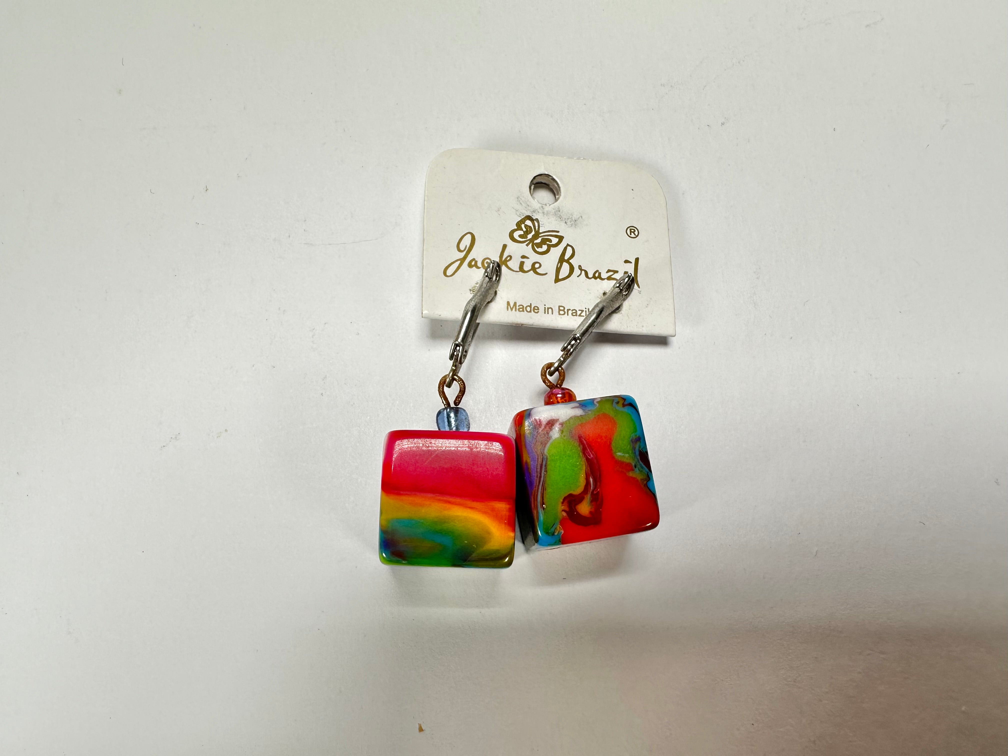 Jackie Brazil "Liquorice Cube" Kandinsky Allsorts Resin Earrings ( E0126 )