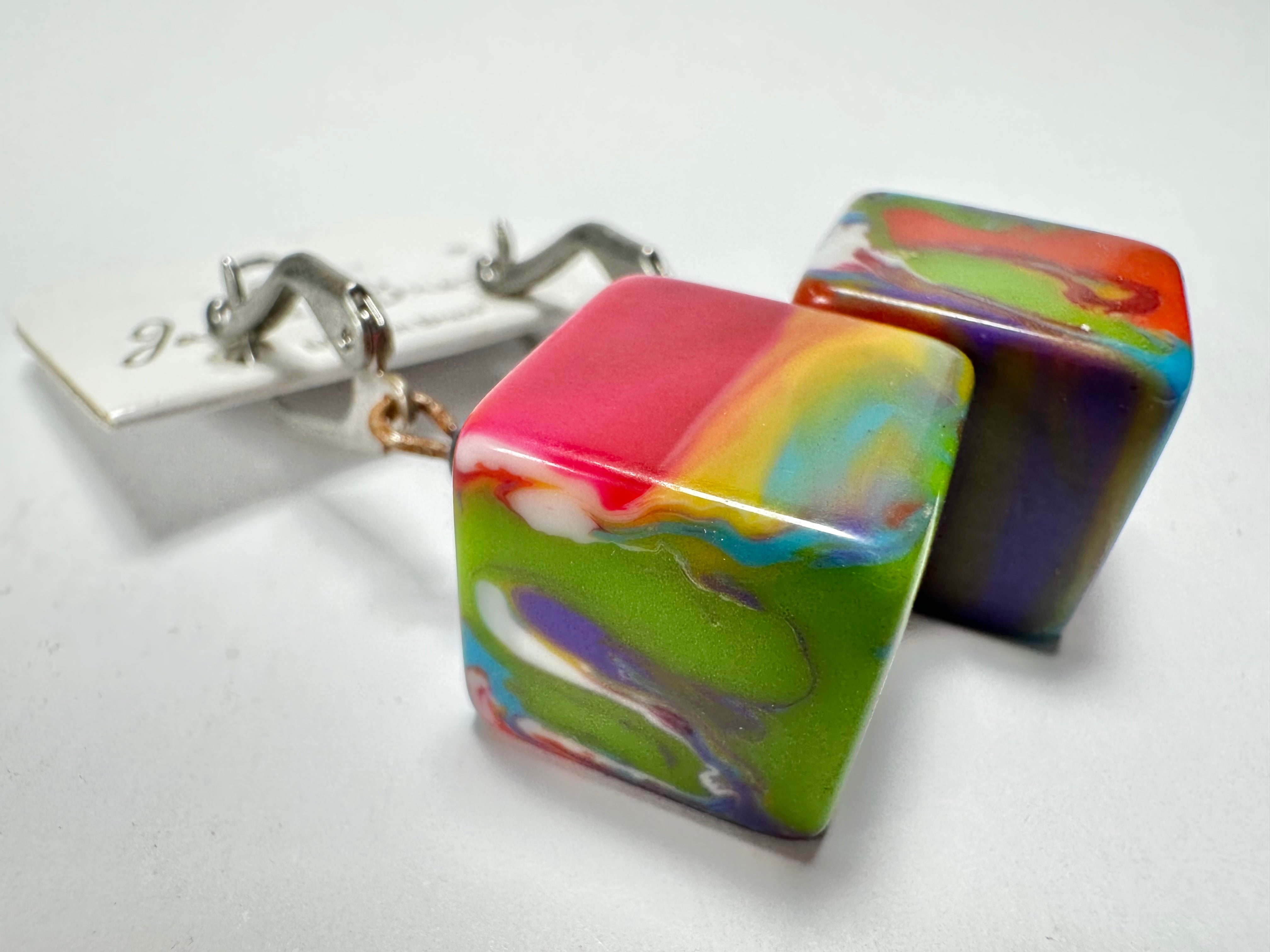 Jackie Brazil "Liquorice Cube" Kandinsky Allsorts Resin Earrings ( E0126 )