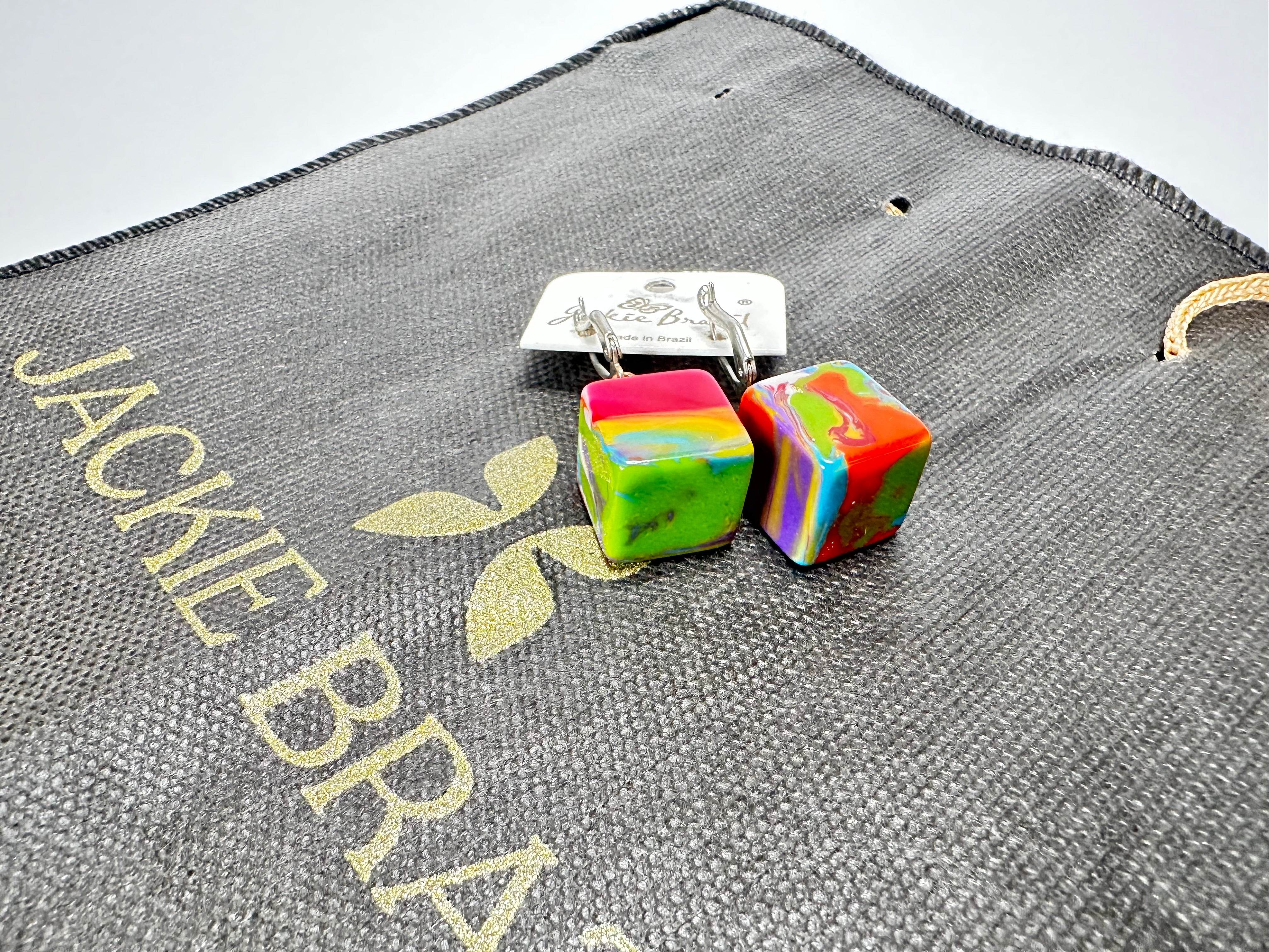 Jackie Brazil "Liquorice Cube" Kandinsky Allsorts Resin Earrings ( E0126 )