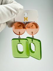Jackie Brazil "Ruth" Transparent Orange and Green Gloss Trapez On Pin Resin Earrings ( E0010 )