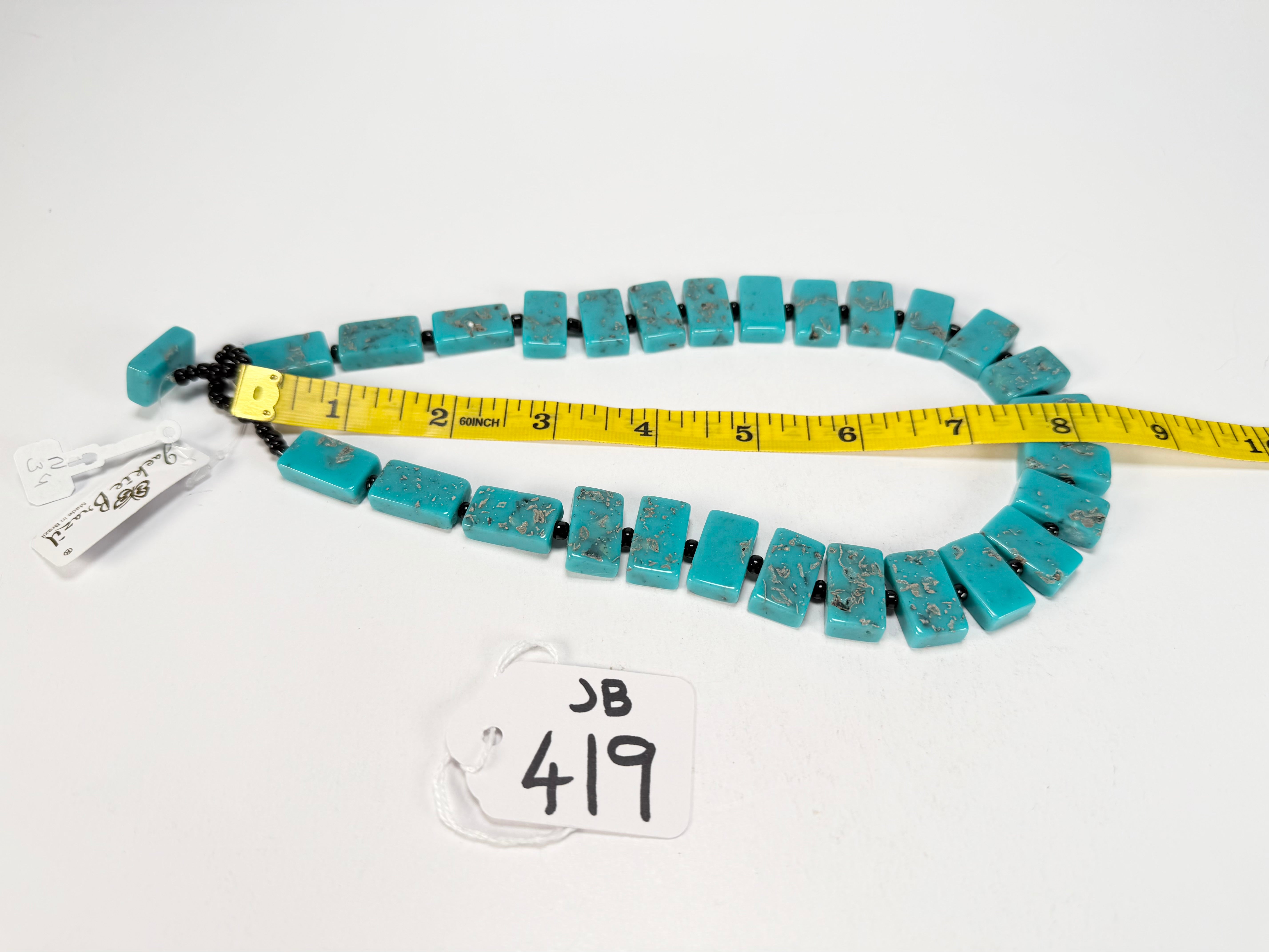 Jackie Brazil "Romeo" Turquoise Linked Rectangle Beads Necklace ( N0034 )