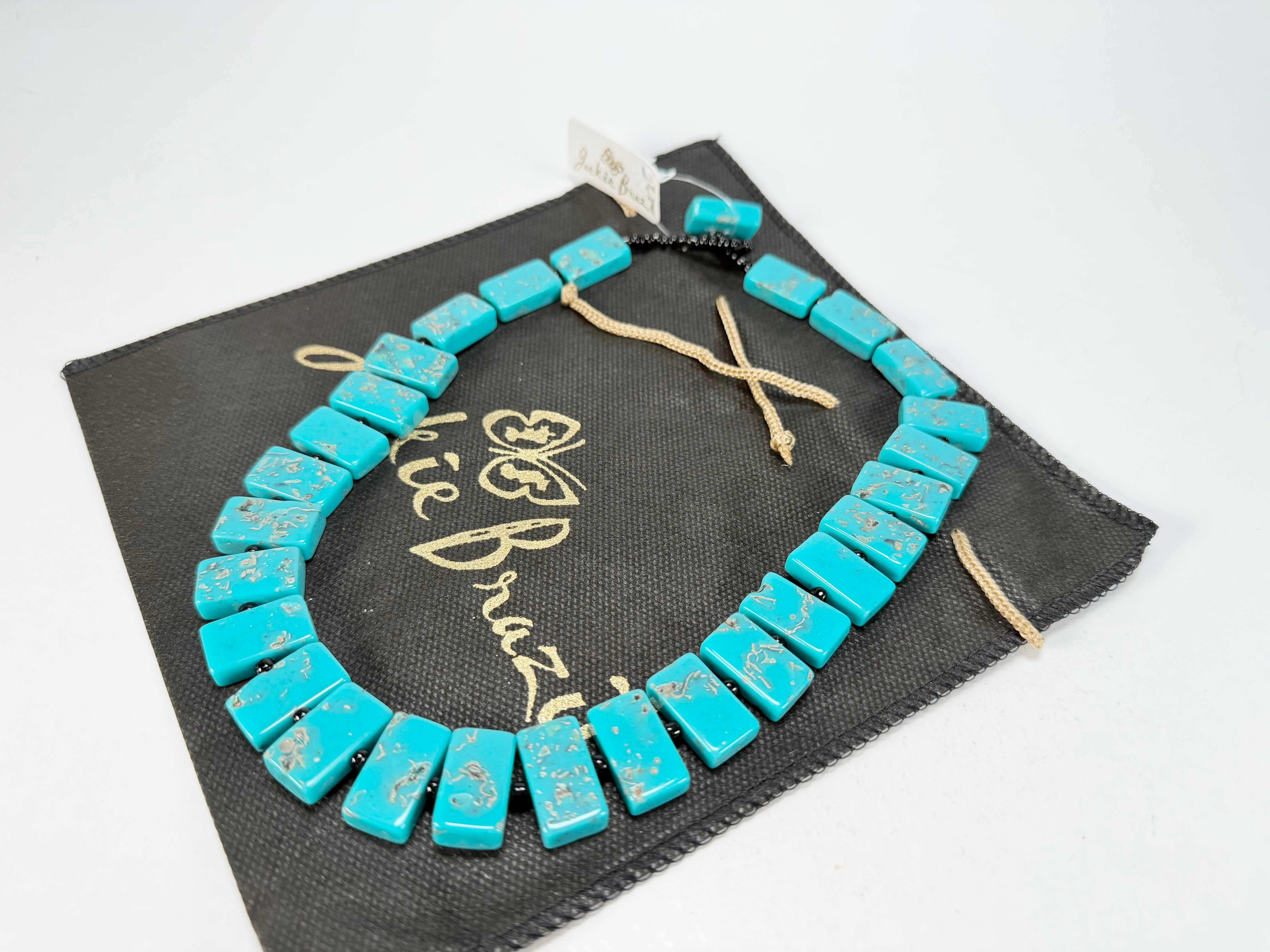 Jackie Brazil "Romeo" Turquoise Linked Rectangle Beads Necklace ( N0034 )