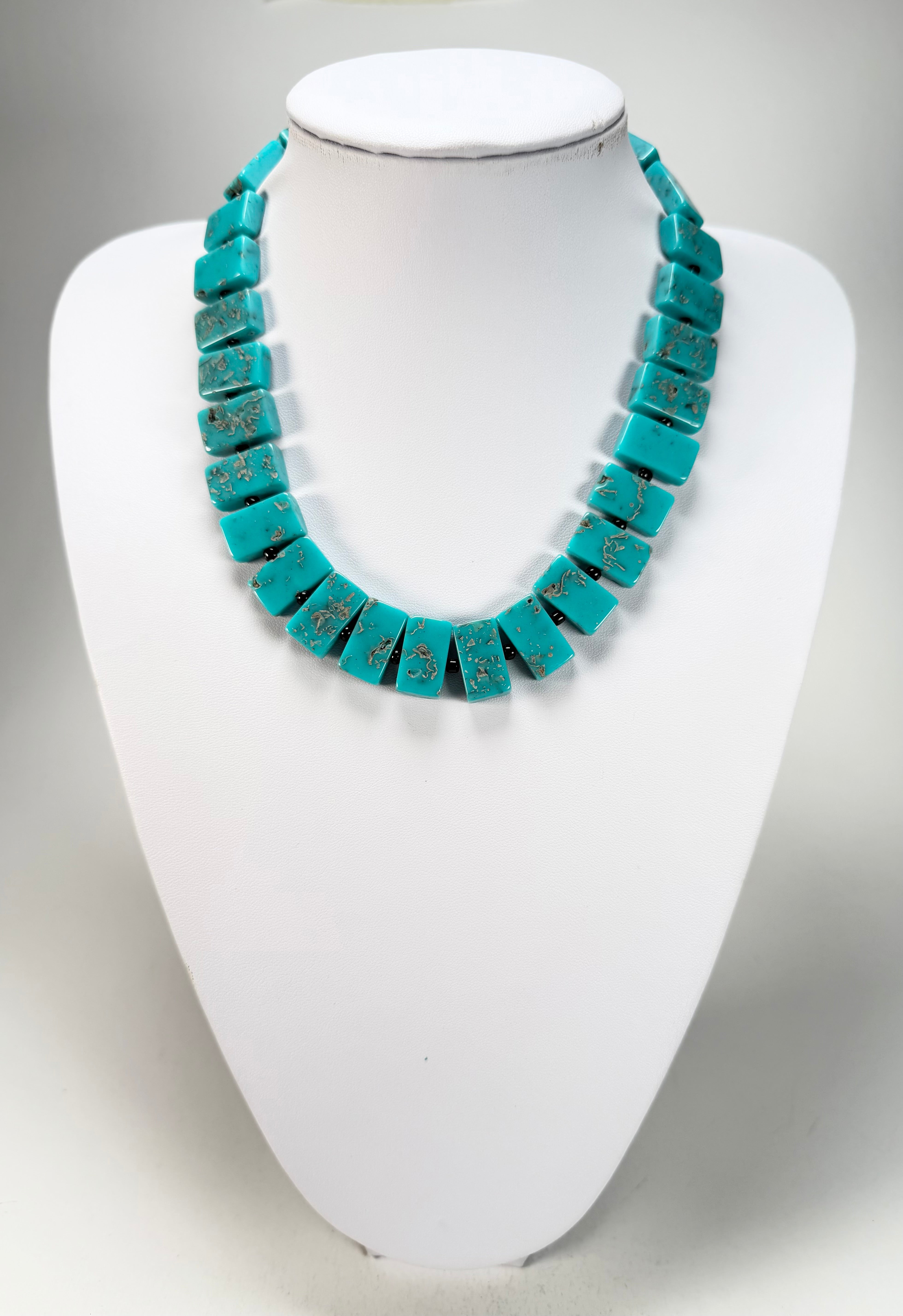 Jackie Brazil "Romeo" Turquoise Linked Rectangle Beads Necklace ( N0034 )