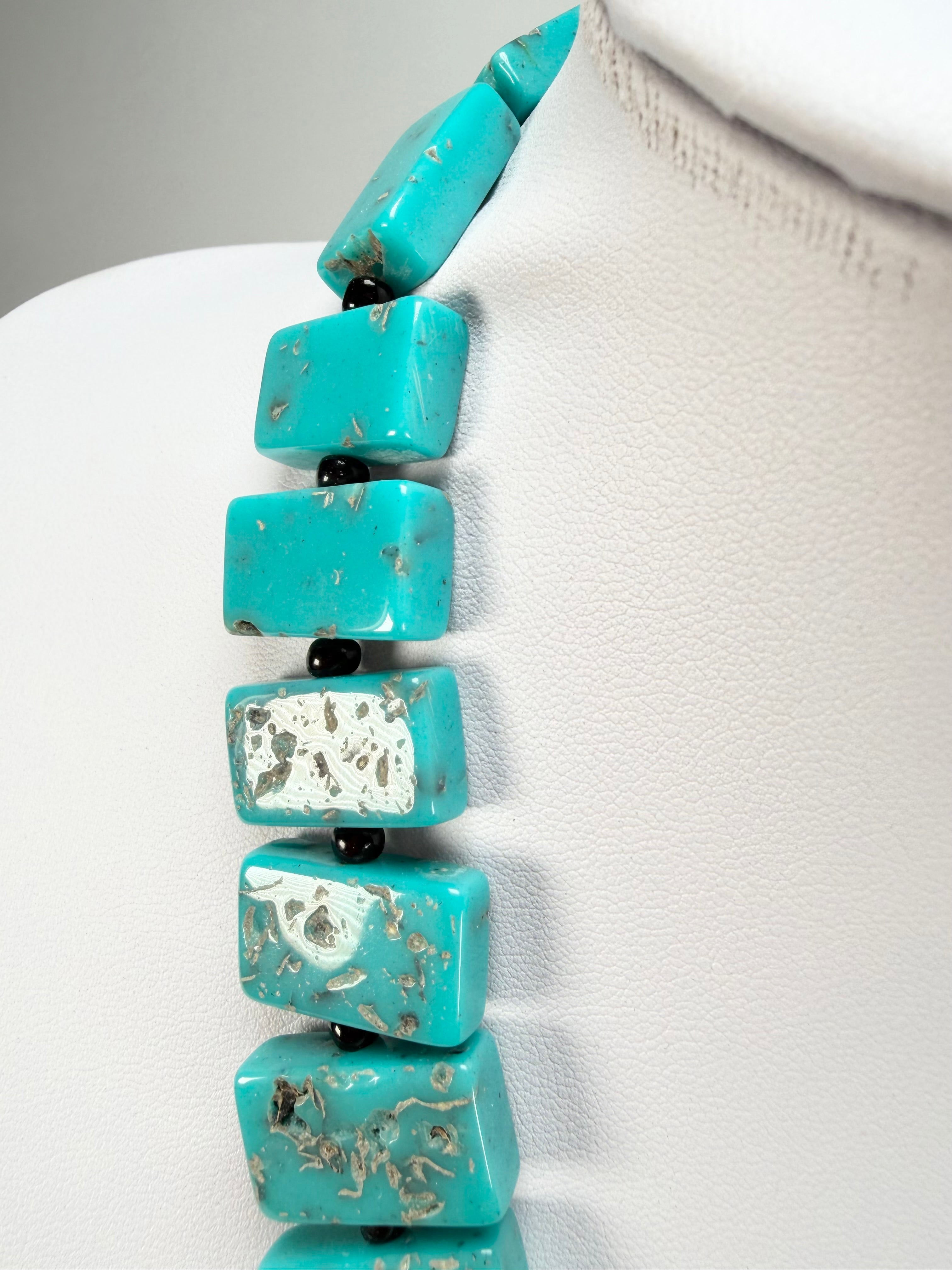 Jackie Brazil "Romeo" Turquoise Linked Rectangle Beads Necklace ( N0034 )