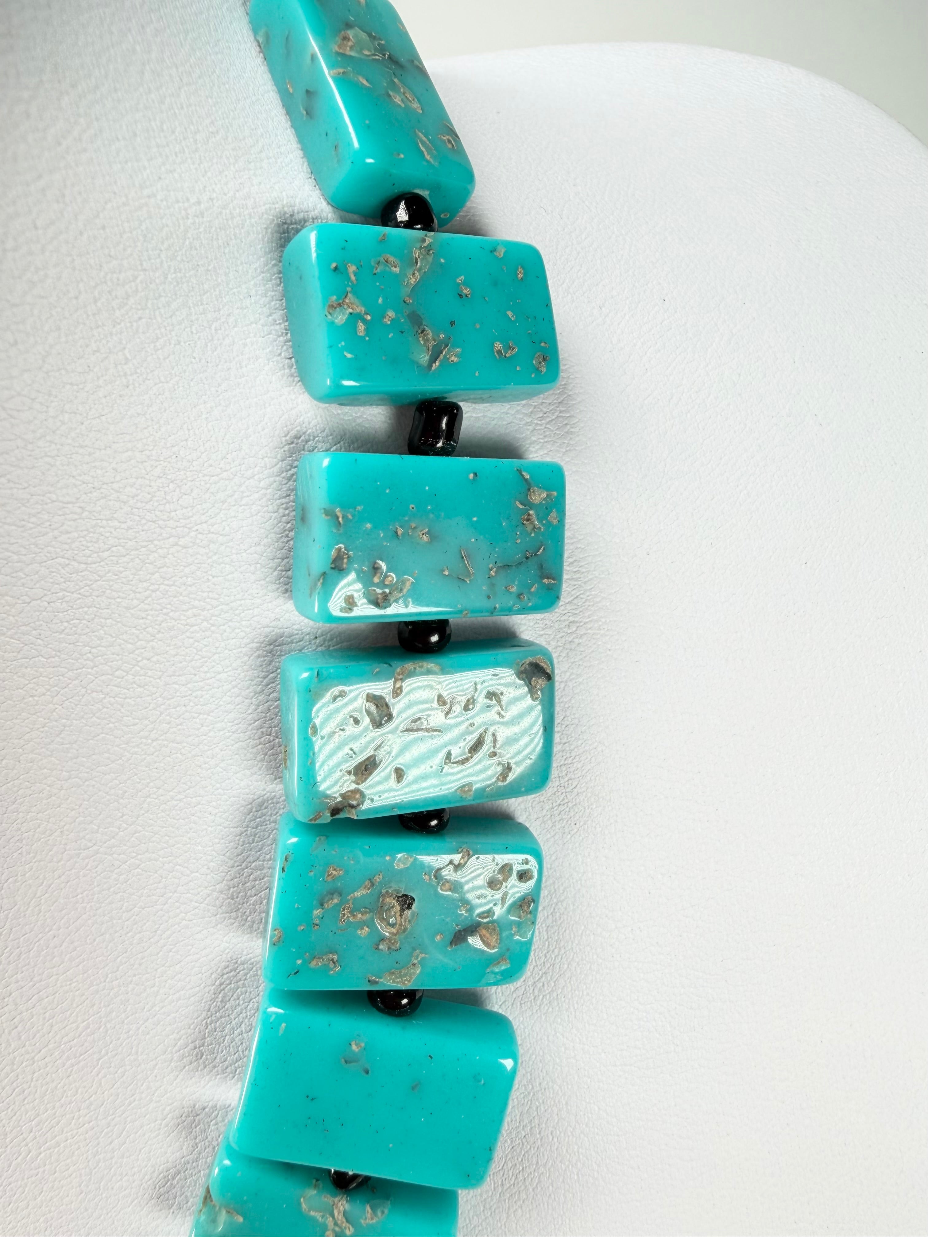 Jackie Brazil "Romeo" Turquoise Linked Rectangle Beads Necklace ( N0034 )