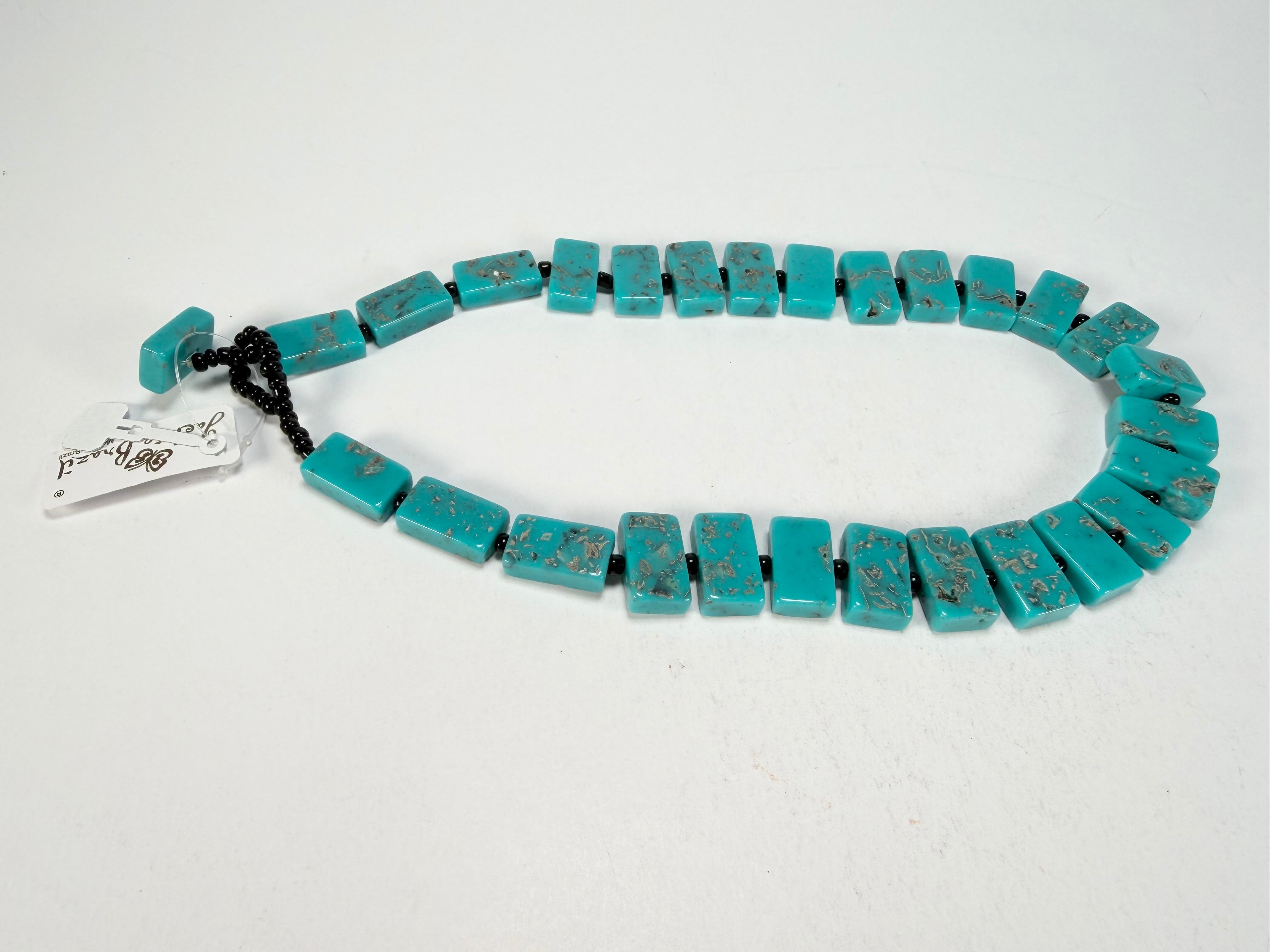 Jackie Brazil "Romeo" Turquoise Linked Rectangle Beads Necklace ( N0034 )