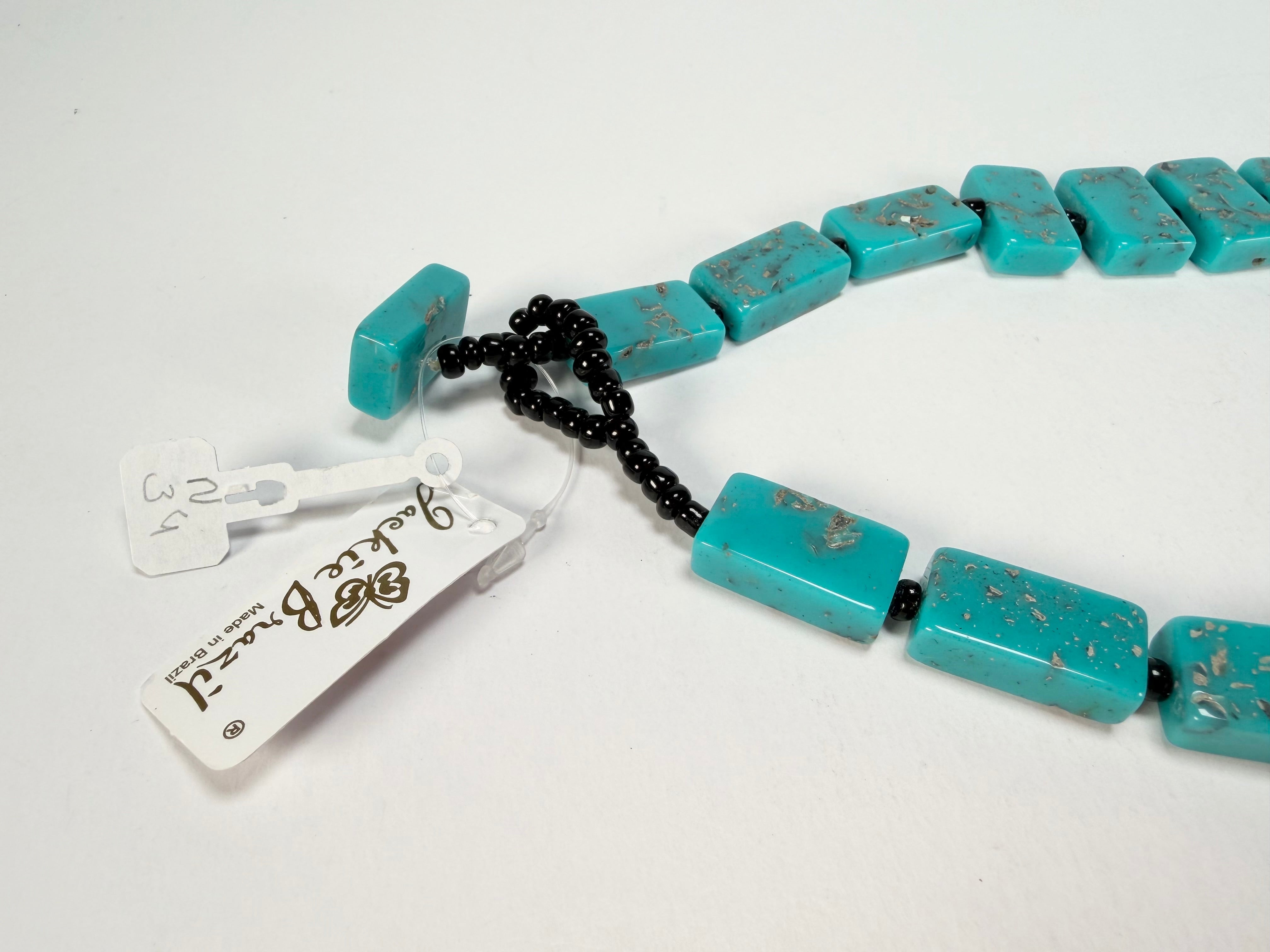 Jackie Brazil "Romeo" Turquoise Linked Rectangle Beads Necklace ( N0034 )