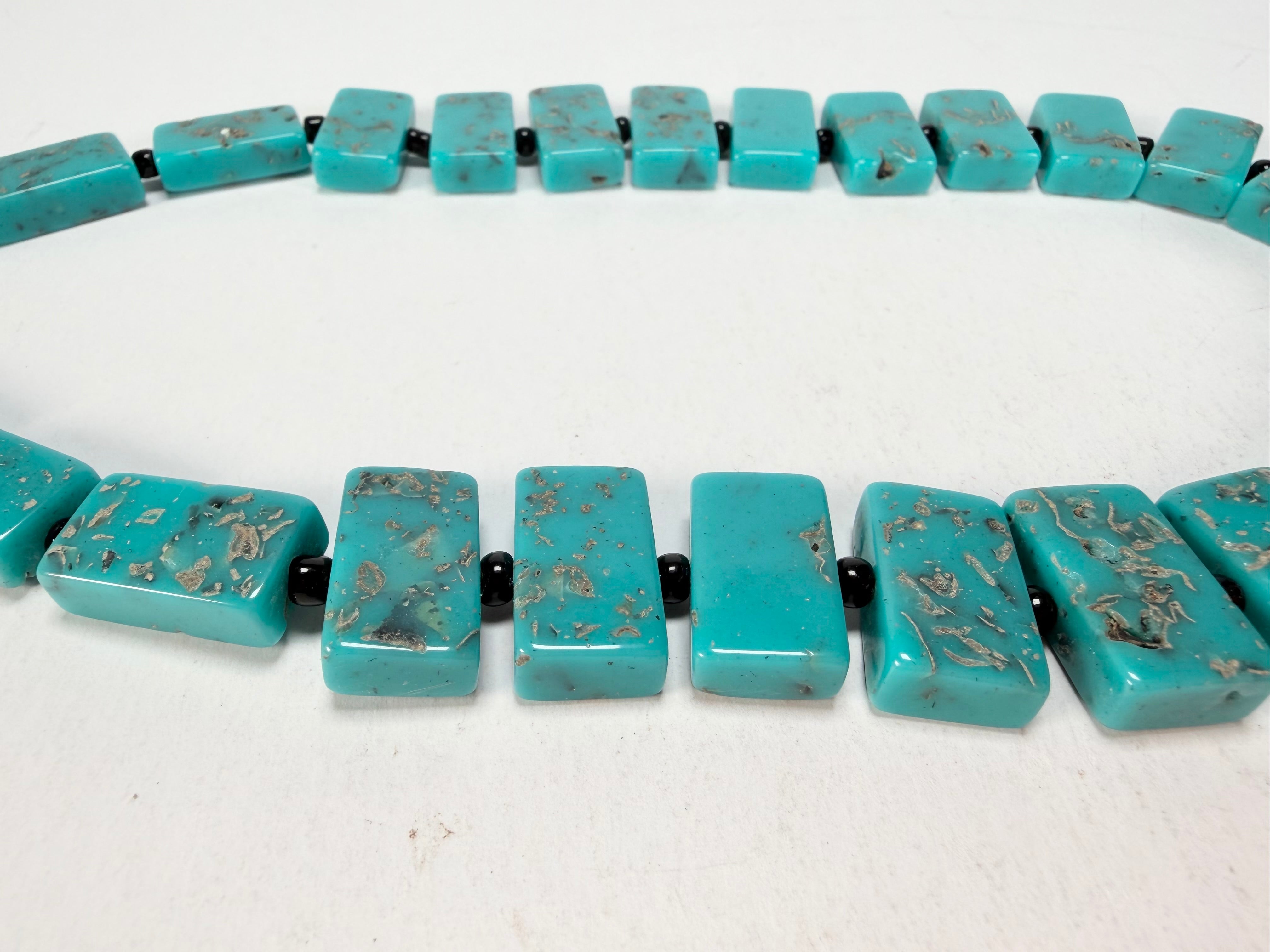 Jackie Brazil "Romeo" Turquoise Linked Rectangle Beads Necklace ( N0034 )
