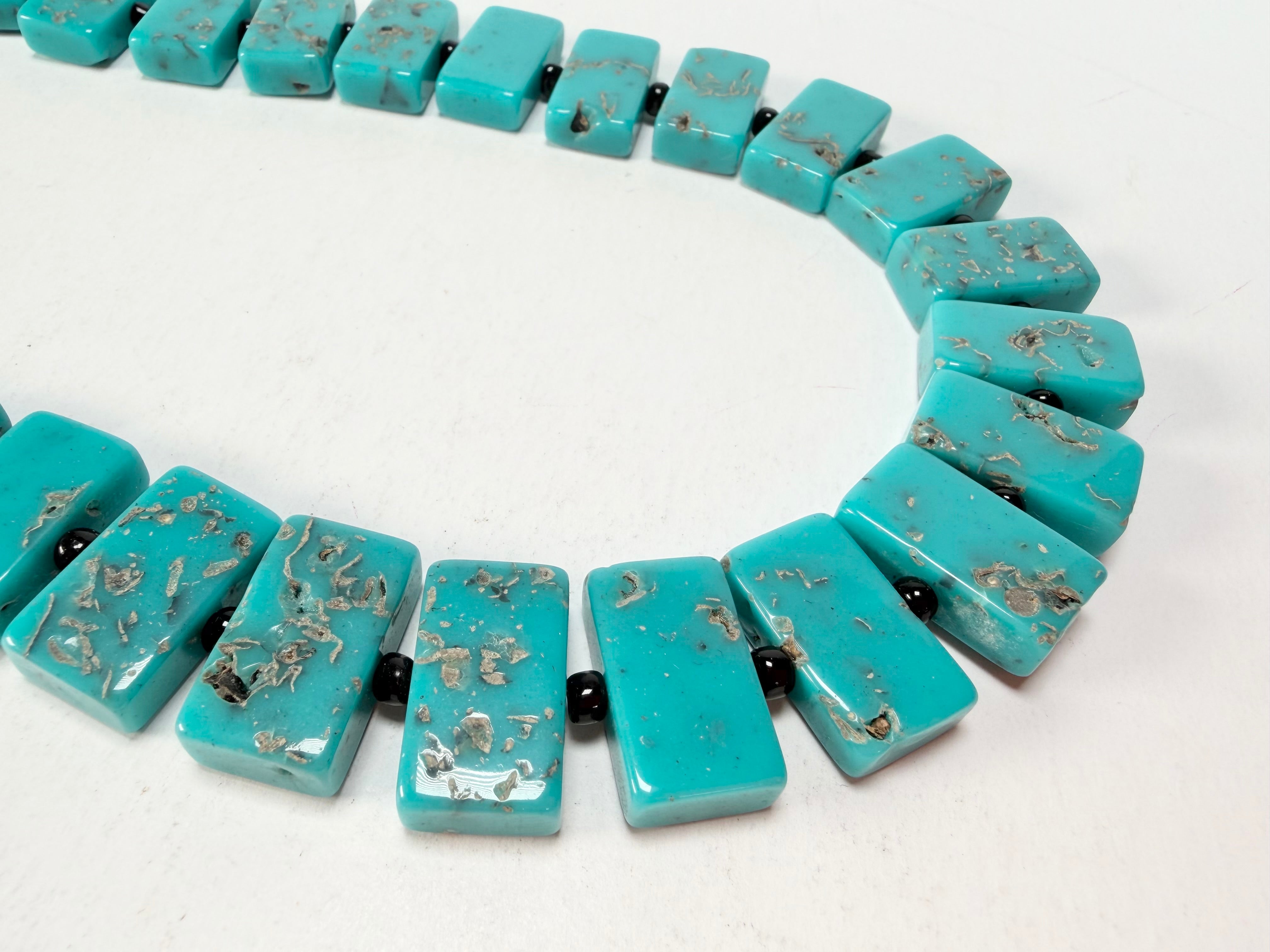 Jackie Brazil "Romeo" Turquoise Linked Rectangle Beads Necklace ( N0034 )