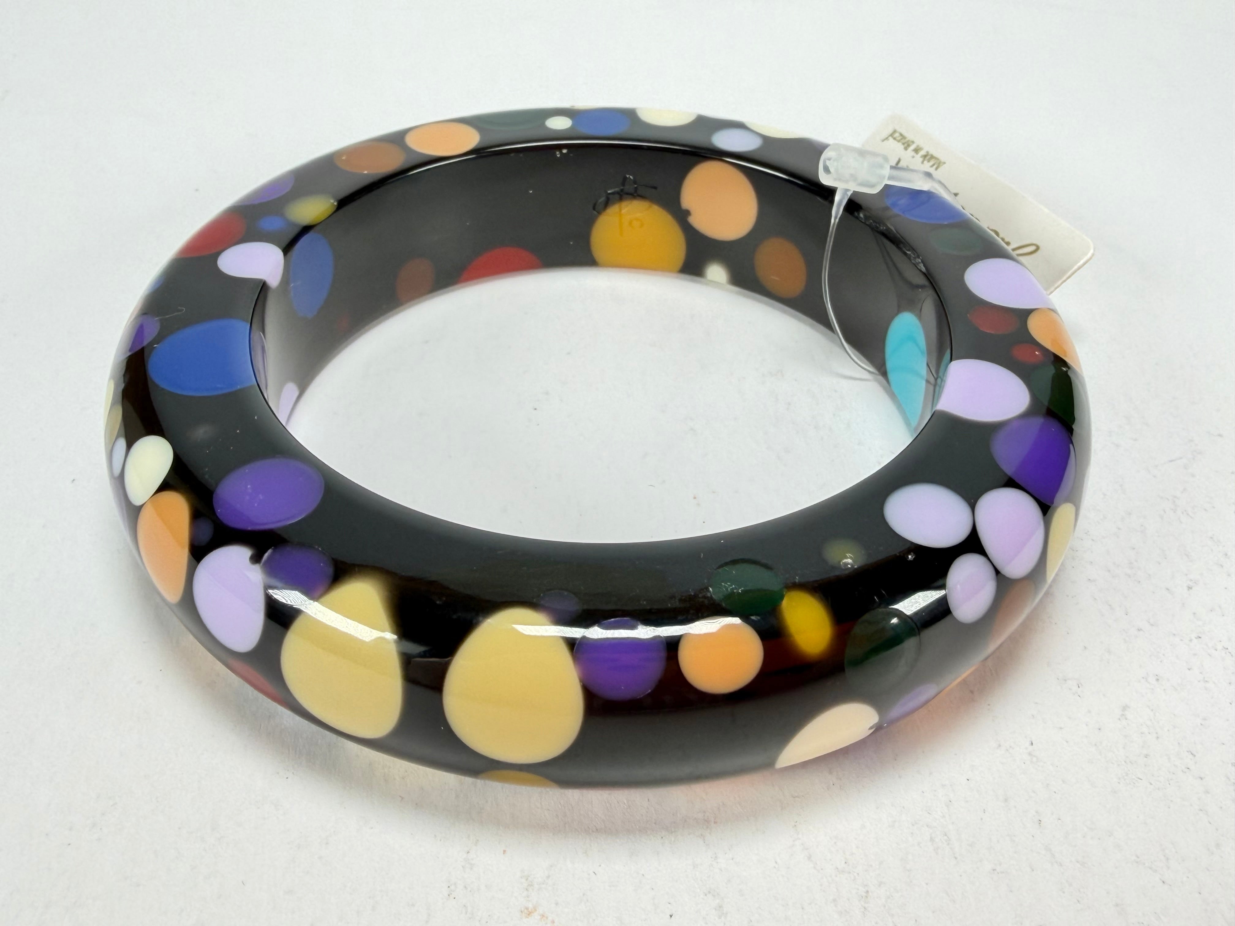 Jackie Brazil "Shinny Spotted" Black & Mix Spots Solid Round Resin 1.7cm Bangle ( B1726 )