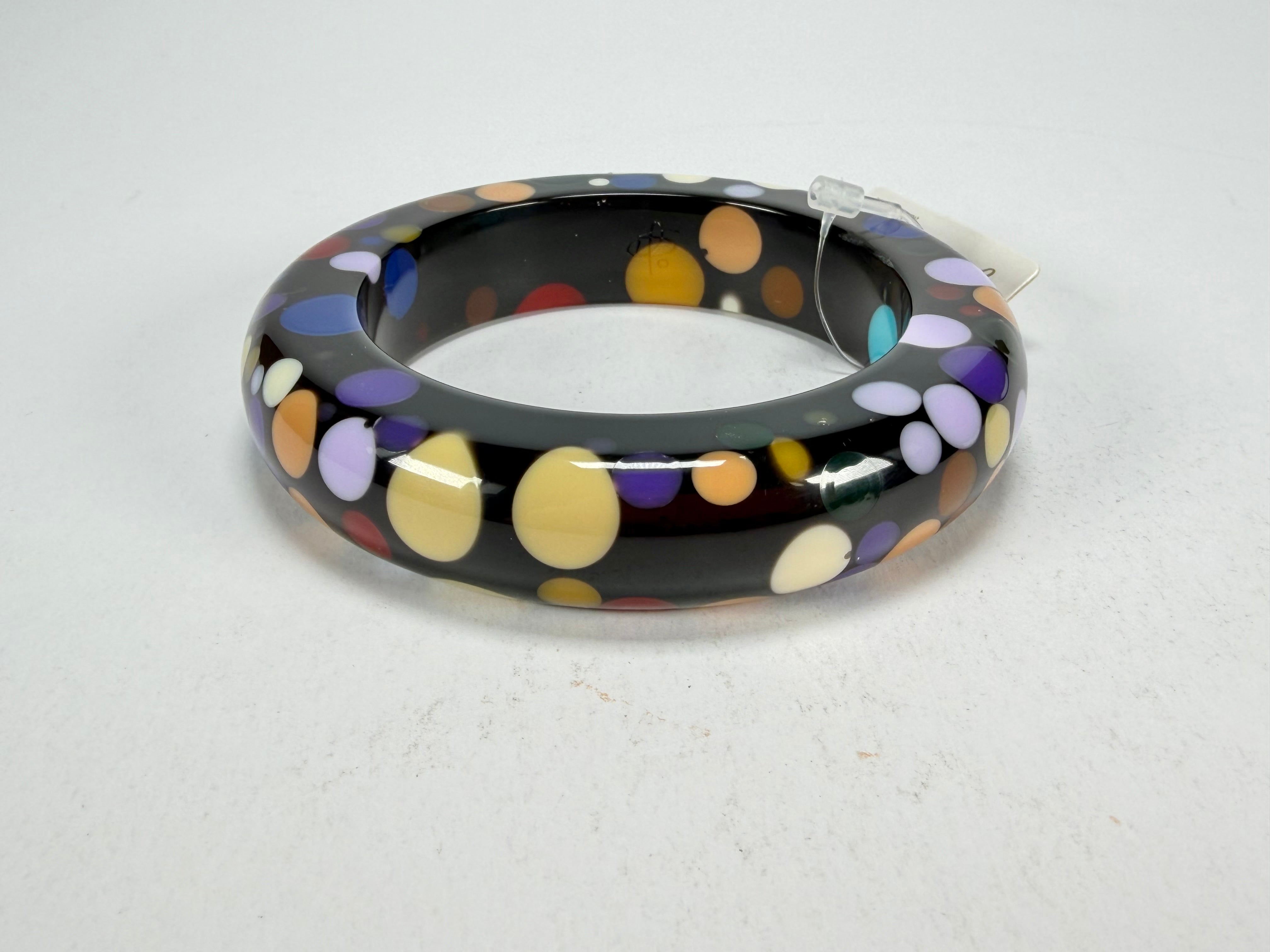 Jackie Brazil "Shinny Spotted" Black & Mix Spots Solid Round Resin 1.7cm Bangle ( B1726 )
