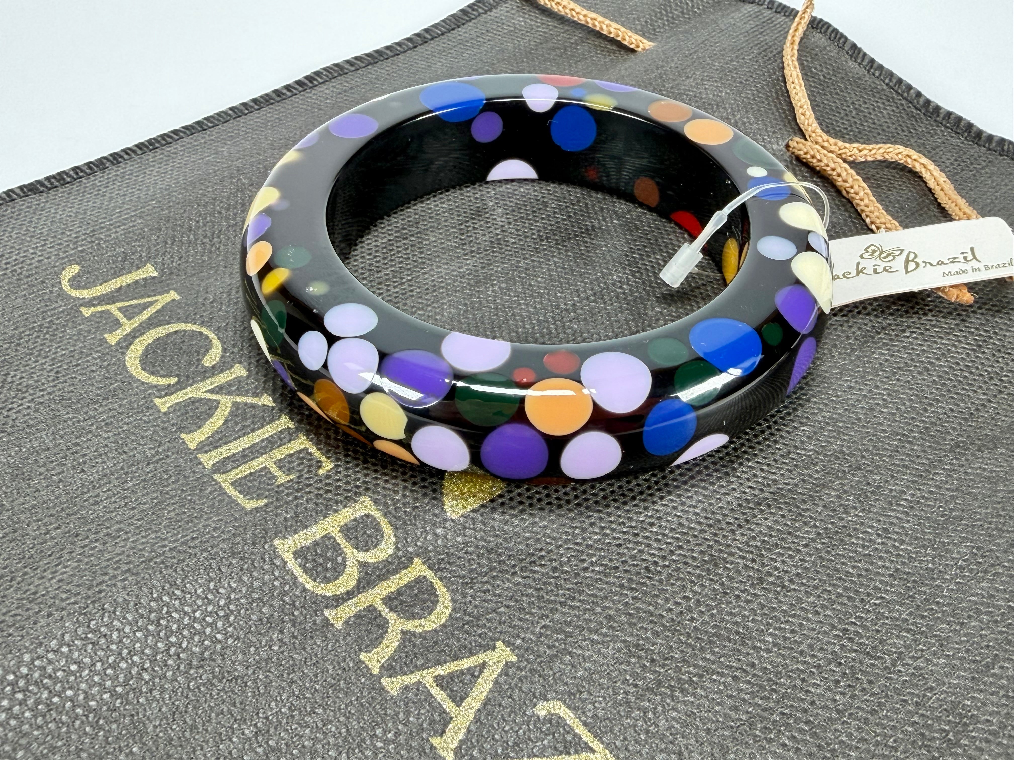 Jackie Brazil "Shinny Spotted" Black & Mix Spots Solid Round Resin 1.7cm Bangle ( B1726 )