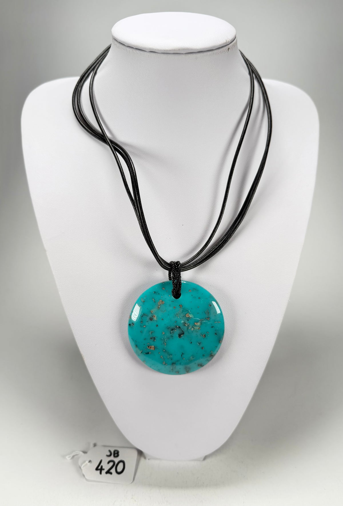 Jackie Brazil "Turquoise" Large Disk On Three Cords Resin Necklace ( N3800 )