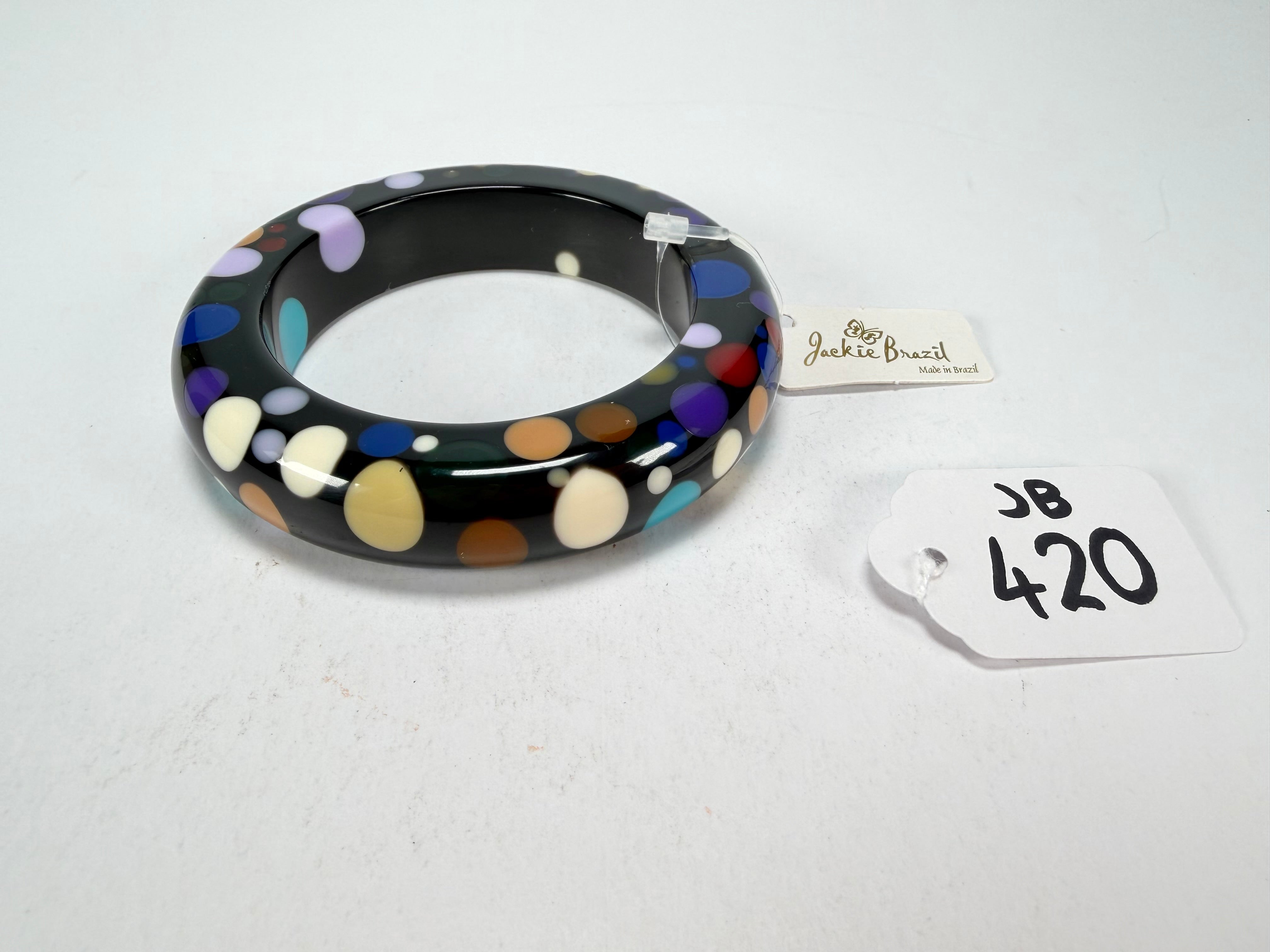 Jackie Brazil "Shinny Spotted" Black & Mix Spots Solid Round Resin 1.7cm Bangle ( B1726 )