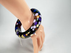 Jackie Brazil "Shinny Spotted" Black & Mix Spots Solid Round Resin 1.7cm Bangle ( B1726 )