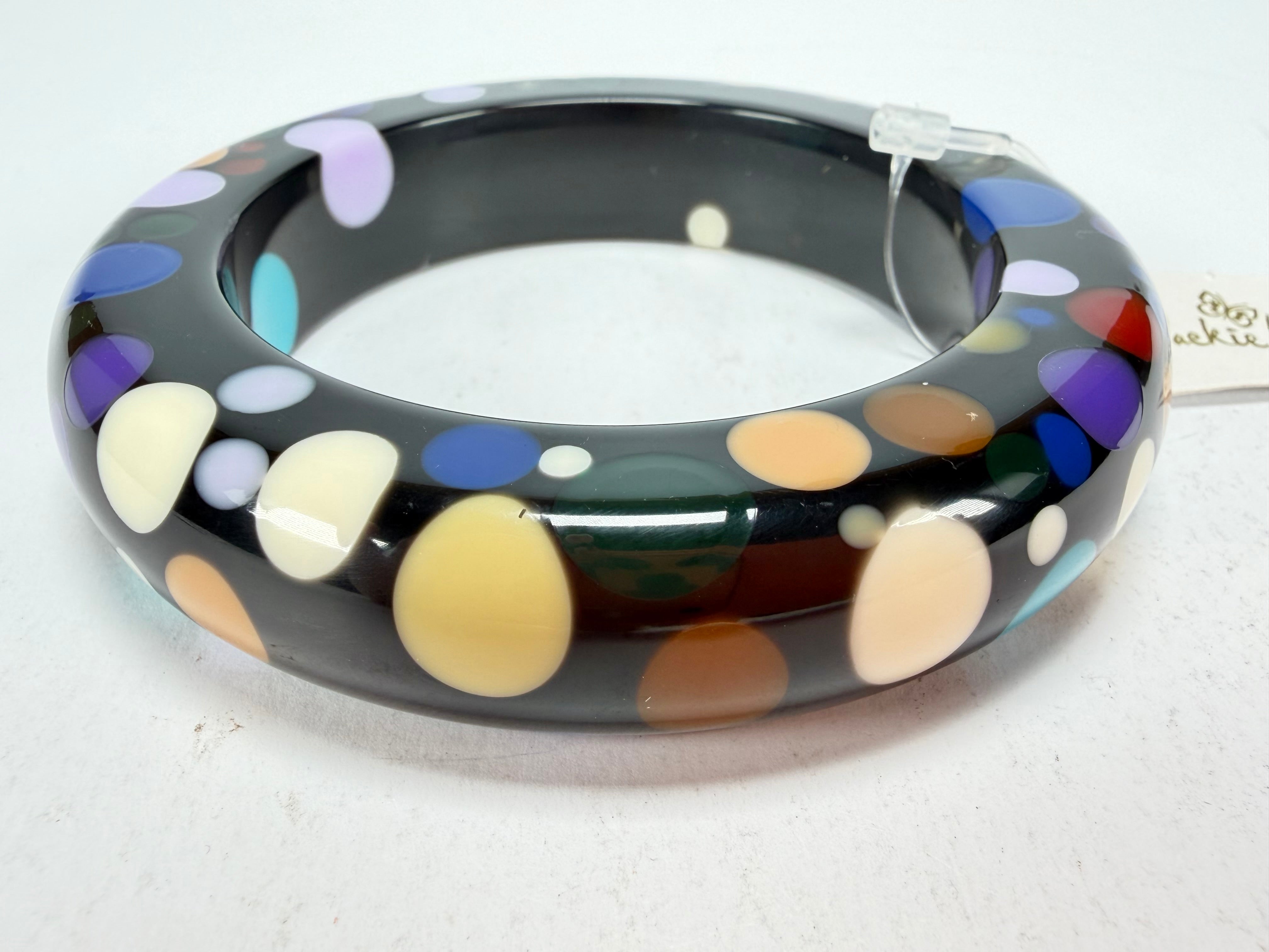 Jackie Brazil "Shinny Spotted" Black & Mix Spots Solid Round Resin 1.7cm Bangle ( B1726 )