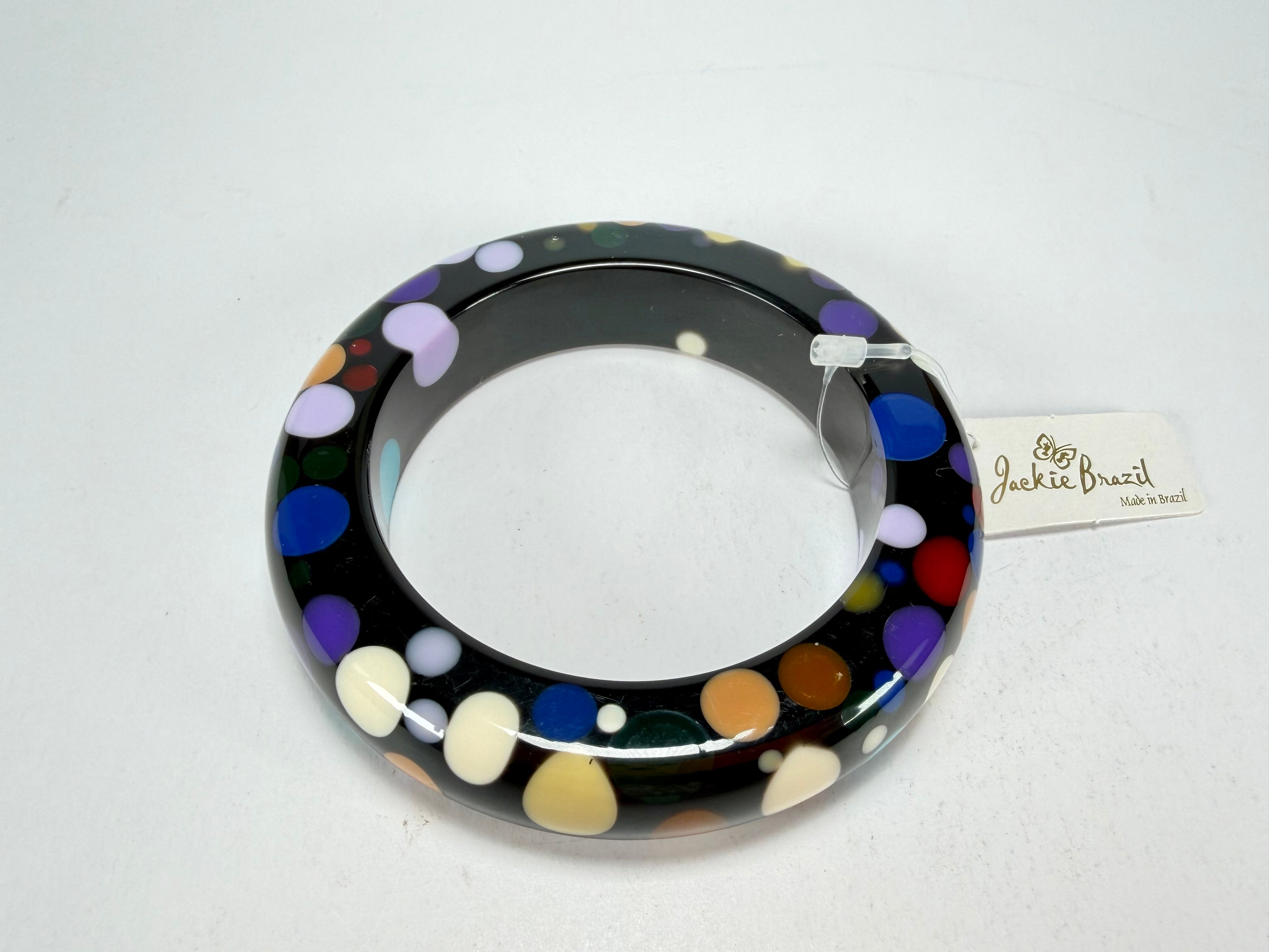 Jackie Brazil "Shinny Spotted" Black & Mix Spots Solid Round Resin 1.7cm Bangle ( B1726 )