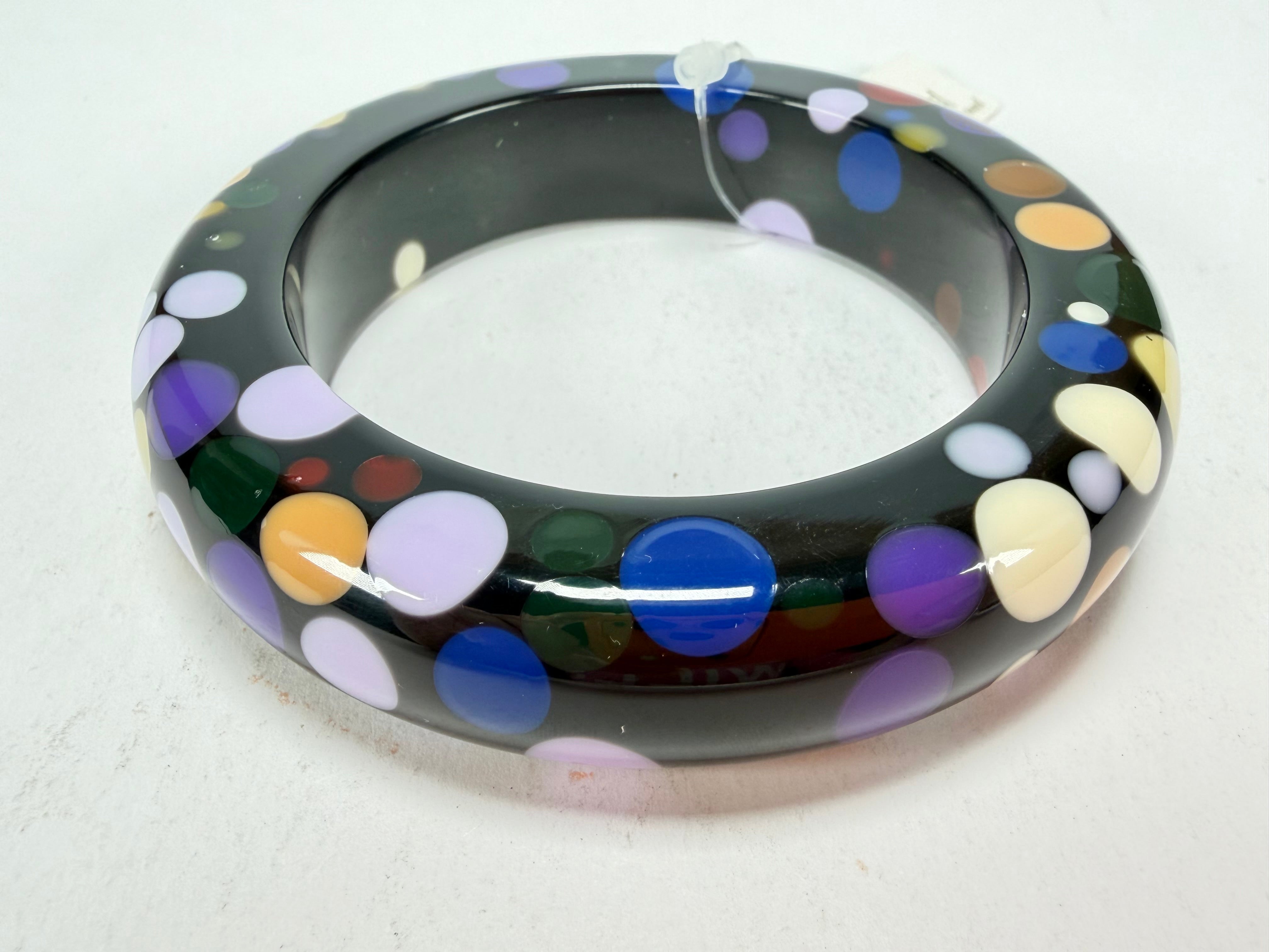 Jackie Brazil "Shinny Spotted" Black & Mix Spots Solid Round Resin 1.7cm Bangle ( B1726 )