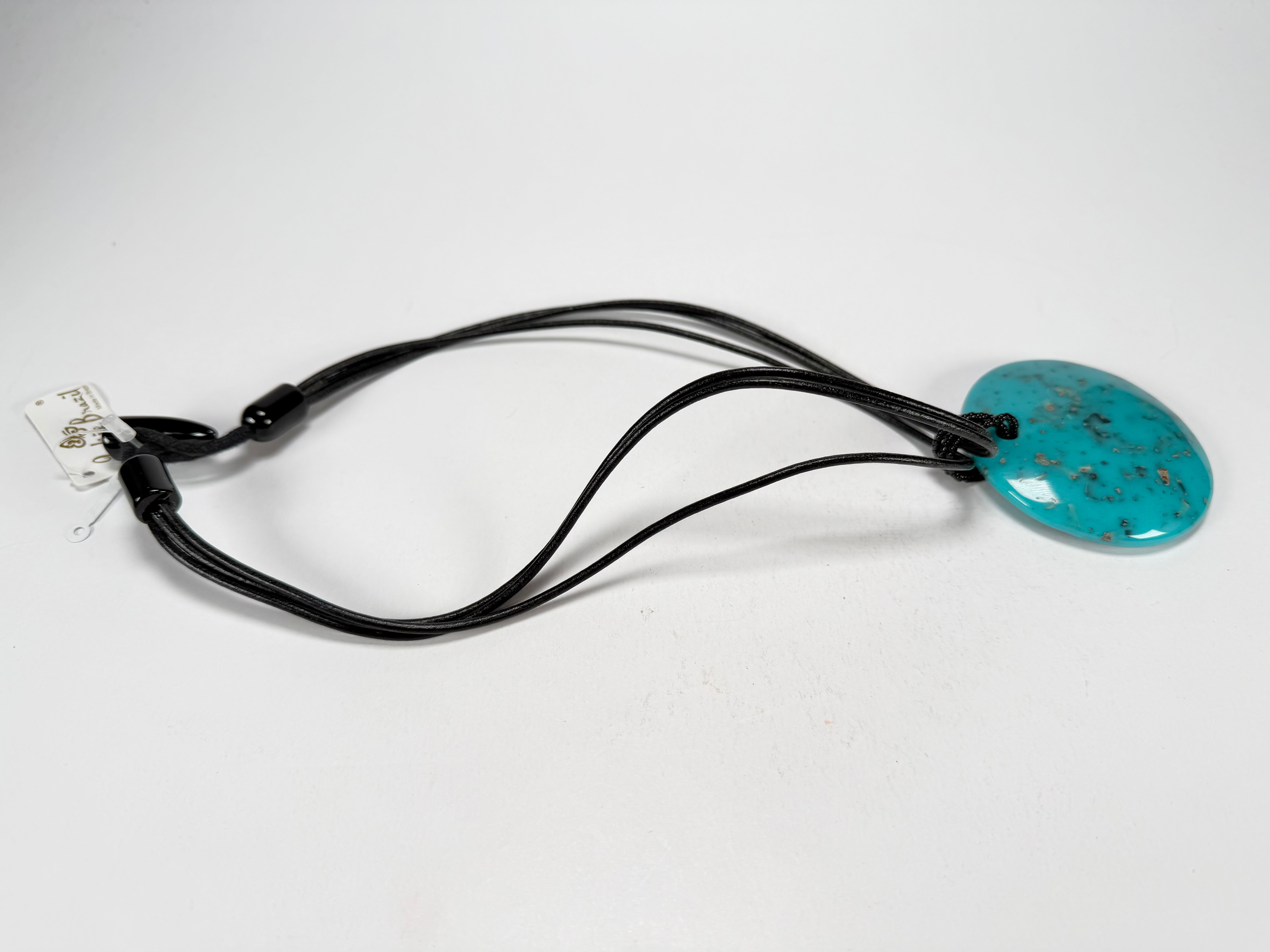 Jackie Brazil "Turquoise" Large Disk On Three Cords Resin Necklace ( N3800 )