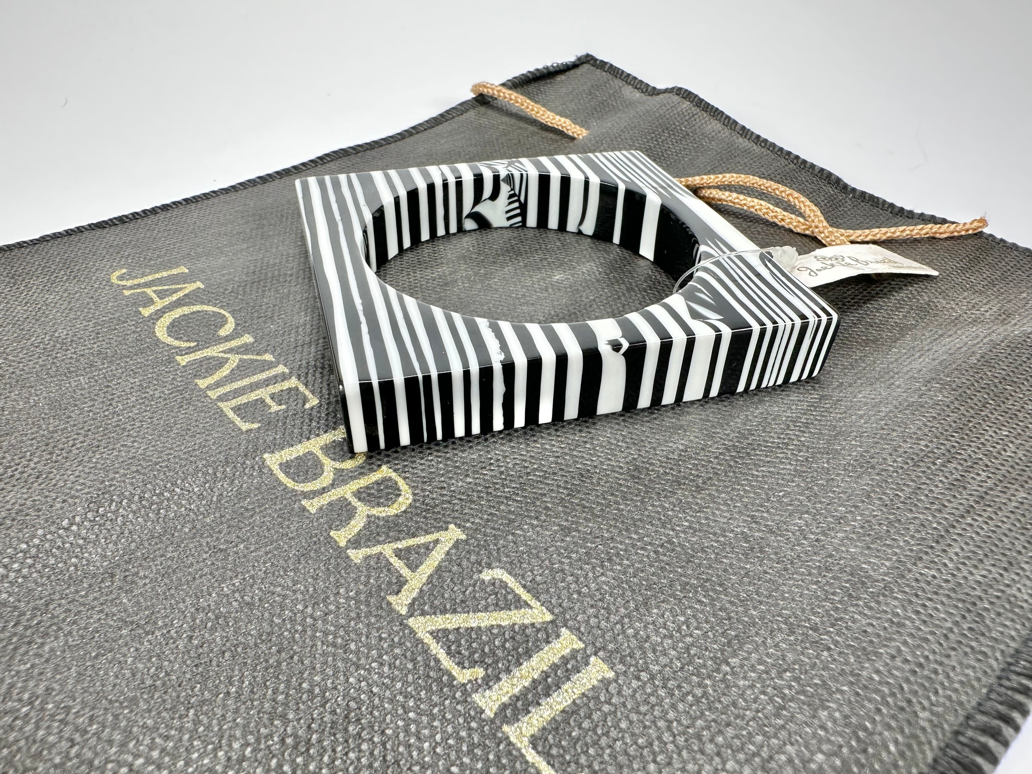Jackie Brazil "Zebra" Liquorice Allsorts Black & White Striped 1.3cm Square Resin Bangle ( B2142 )