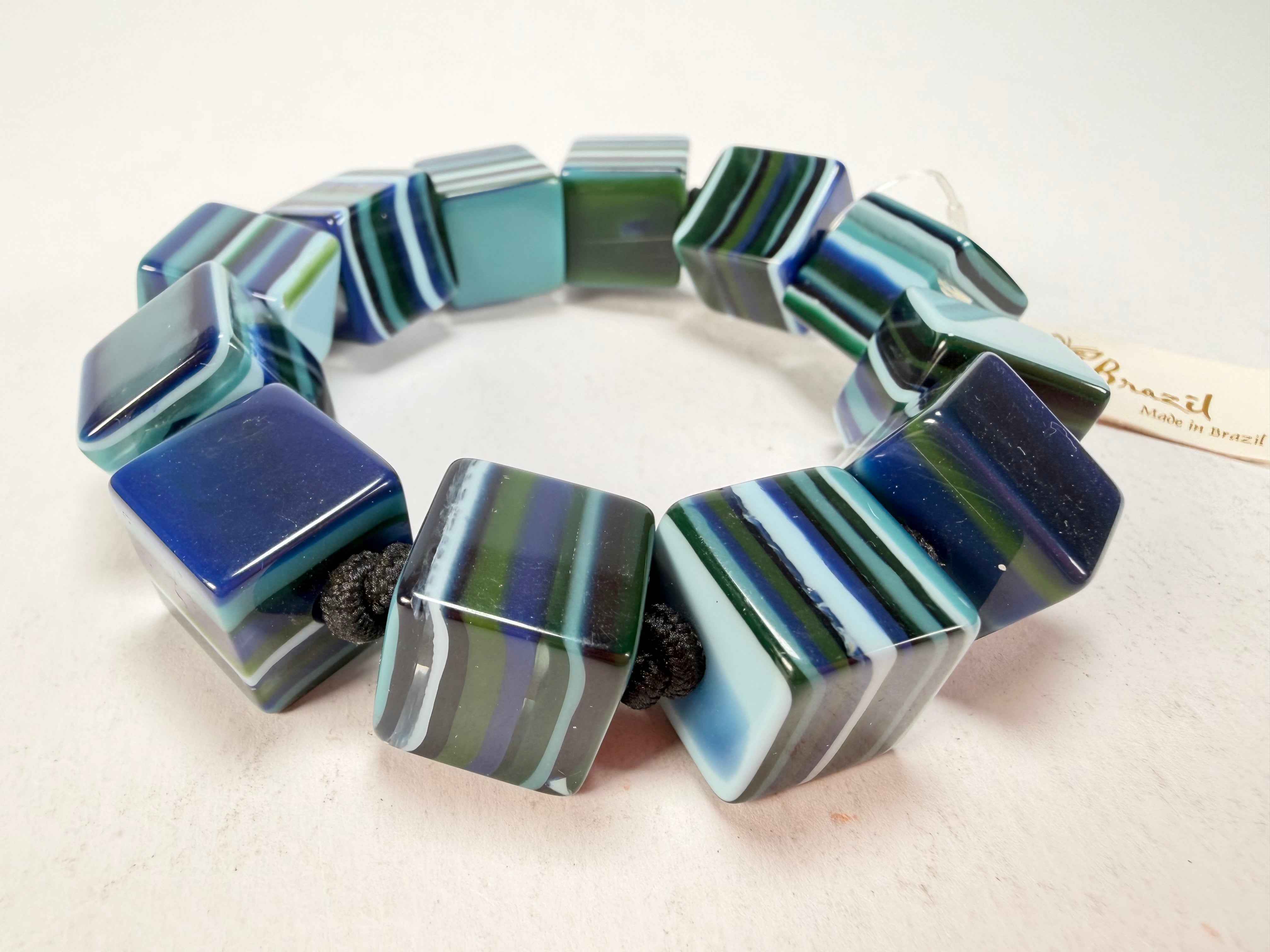 Jackie Brazil "POP" Liquorice Blue Mix Small Cubes Bracelet ( B0224 )