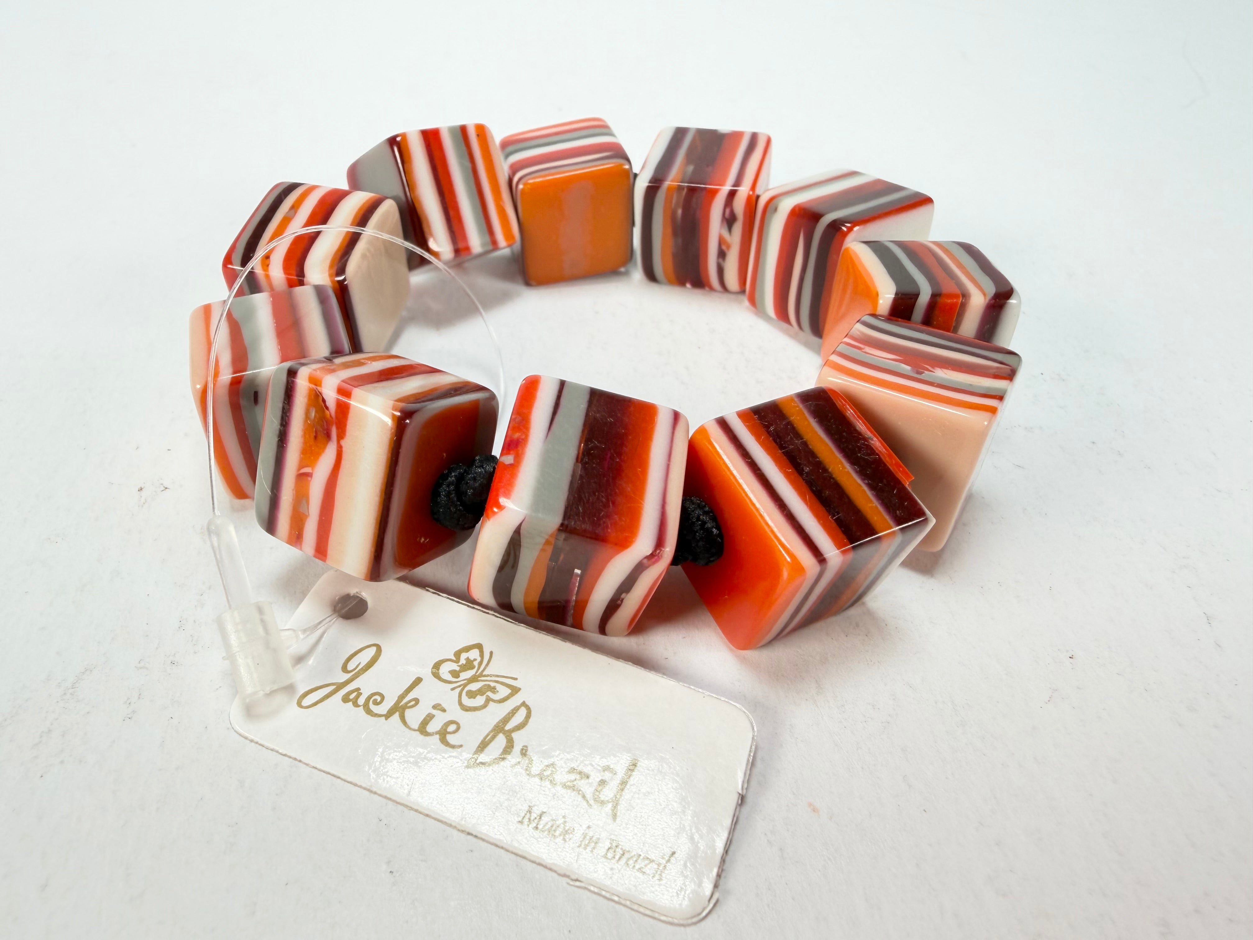 Jackie Brazil "POP" Liquorice Orange Mix Small Cubes Bracelet ( B0224 )