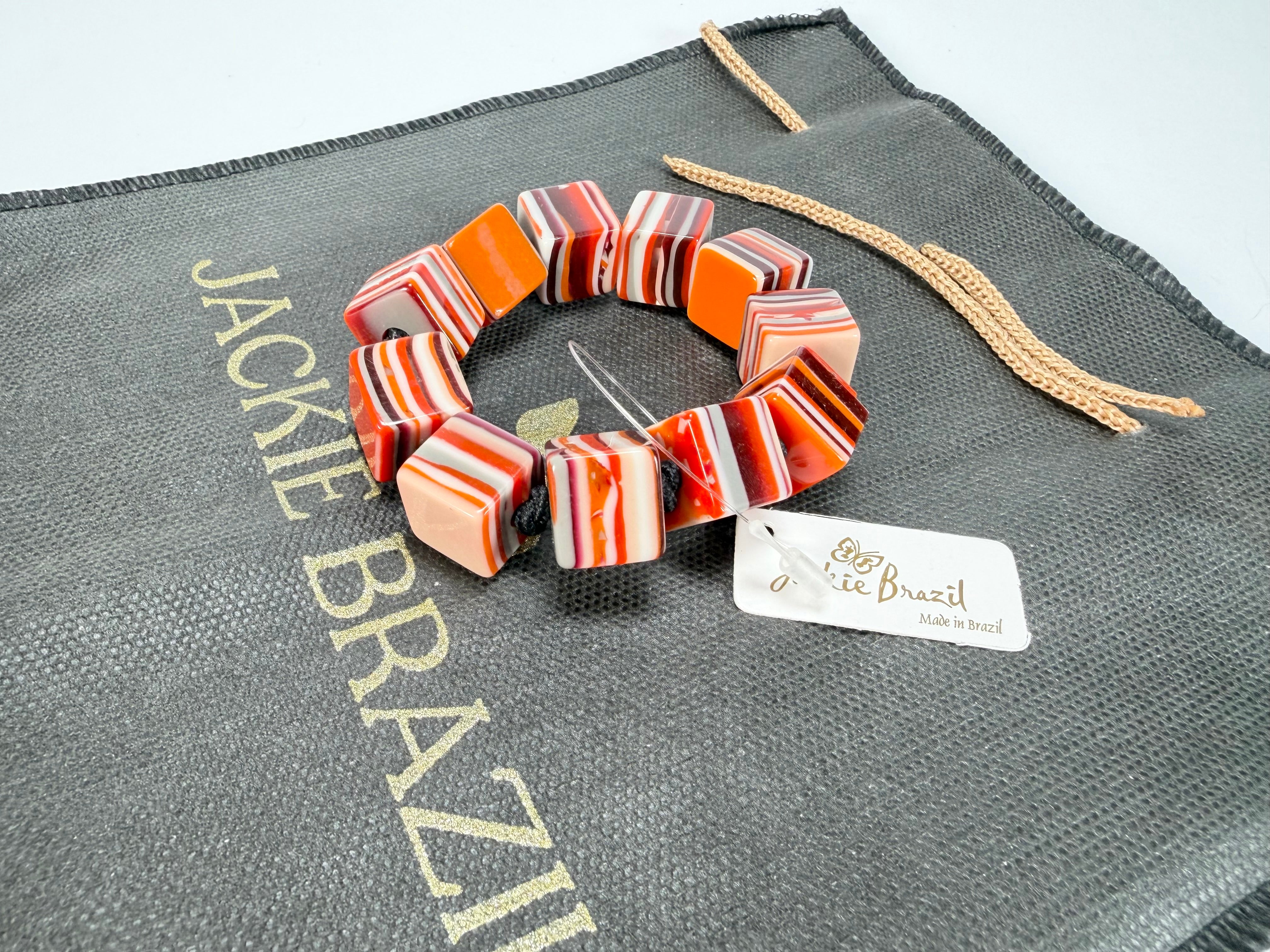 Jackie Brazil "POP" Liquorice Orange Mix Small Cubes Bracelet ( B0224 )