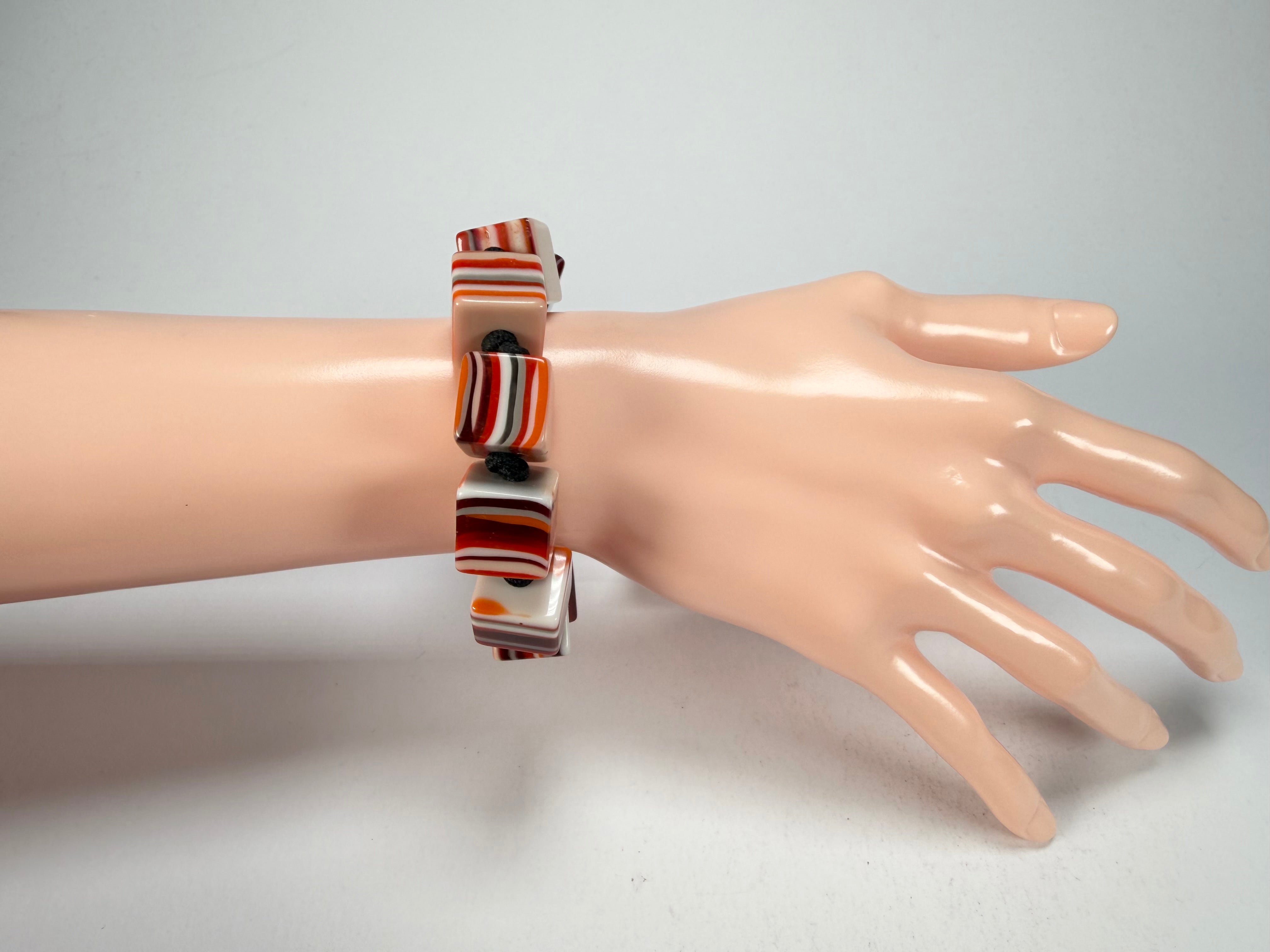 Jackie Brazil "POP" Liquorice Orange Mix Small Cubes Bracelet ( B0224 )