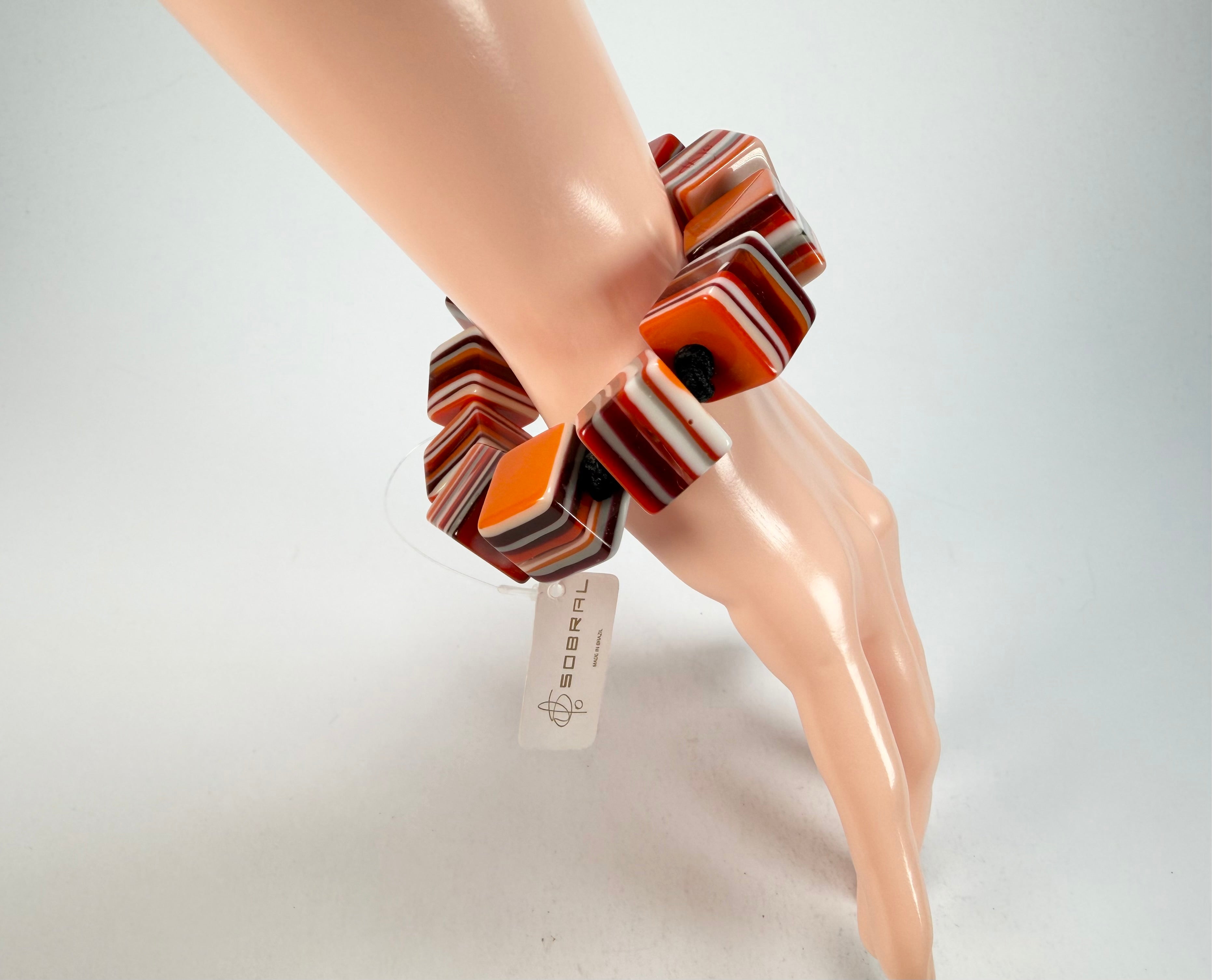 Jackie Brazil "POP" Liquorice Orange Mix Small Cubes Bracelet ( B0224 )