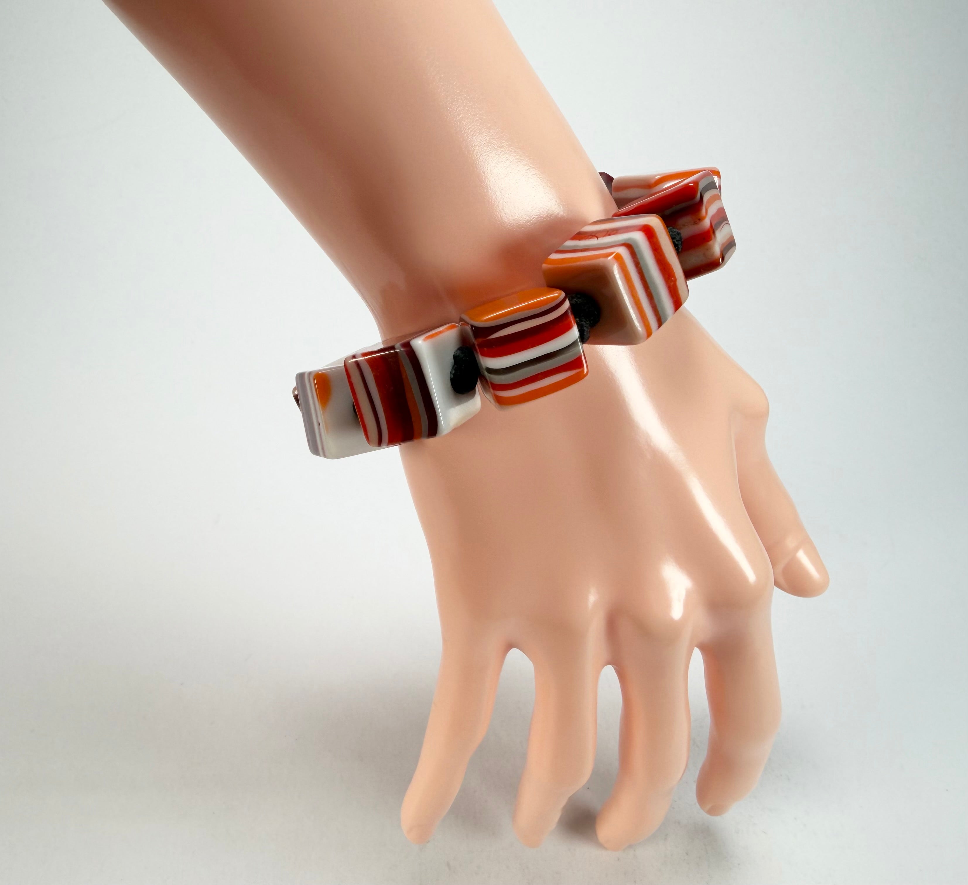 Jackie Brazil "POP" Liquorice Orange Mix Small Cubes Bracelet ( B0224 )